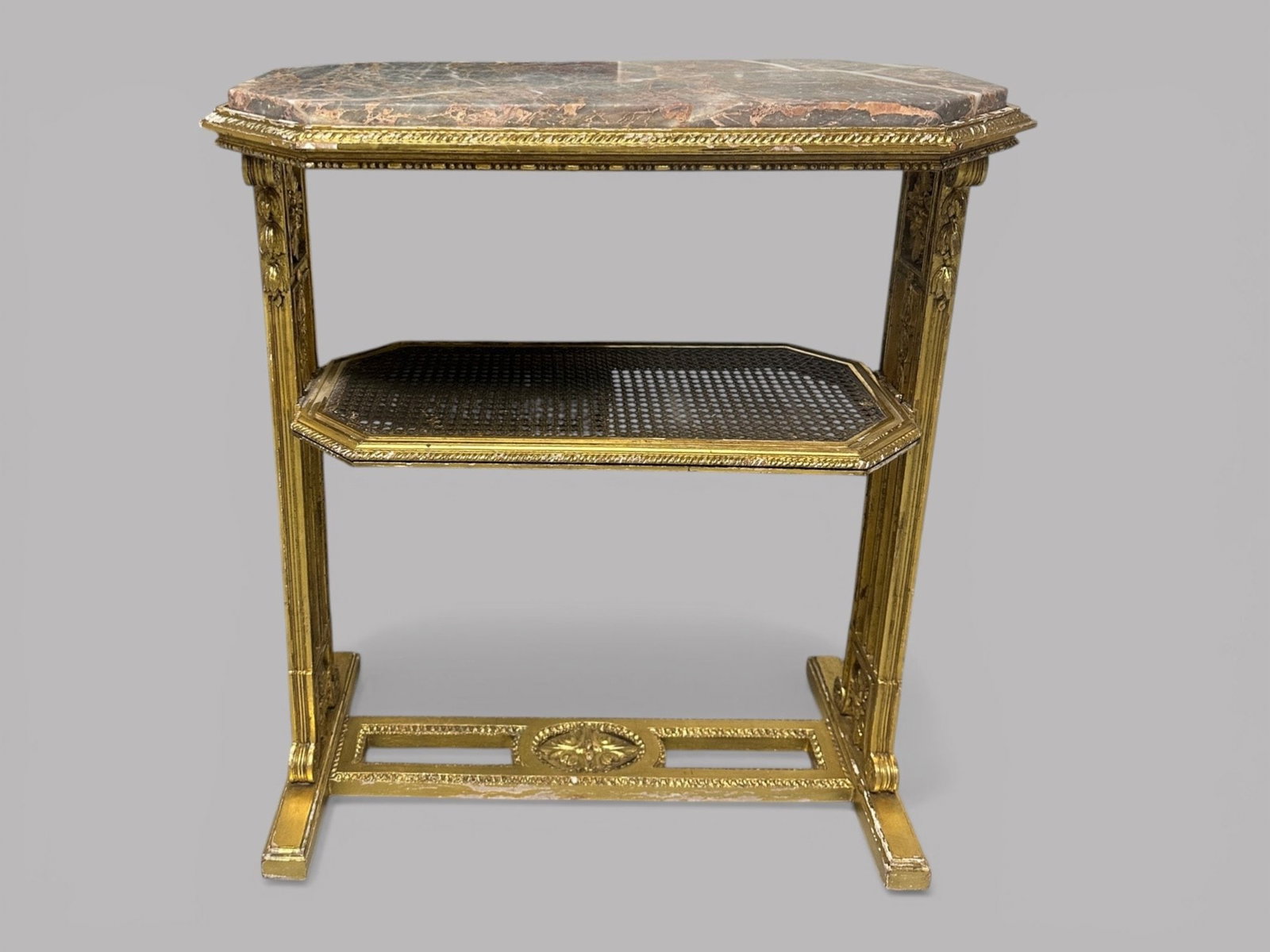 Giltwood, Caned And Marble Top Side Table, English, C. Early 20th Century (1 of 6)