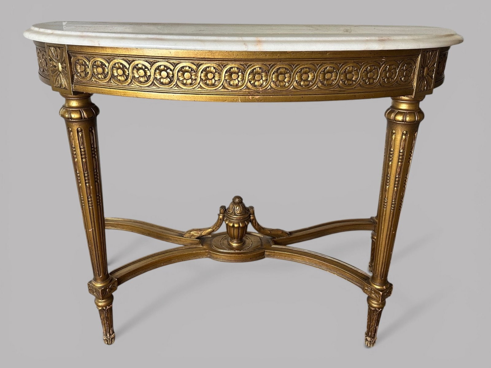 Louis XVI Style Marble Top Demilune Console Table, Modern (1 of 6)