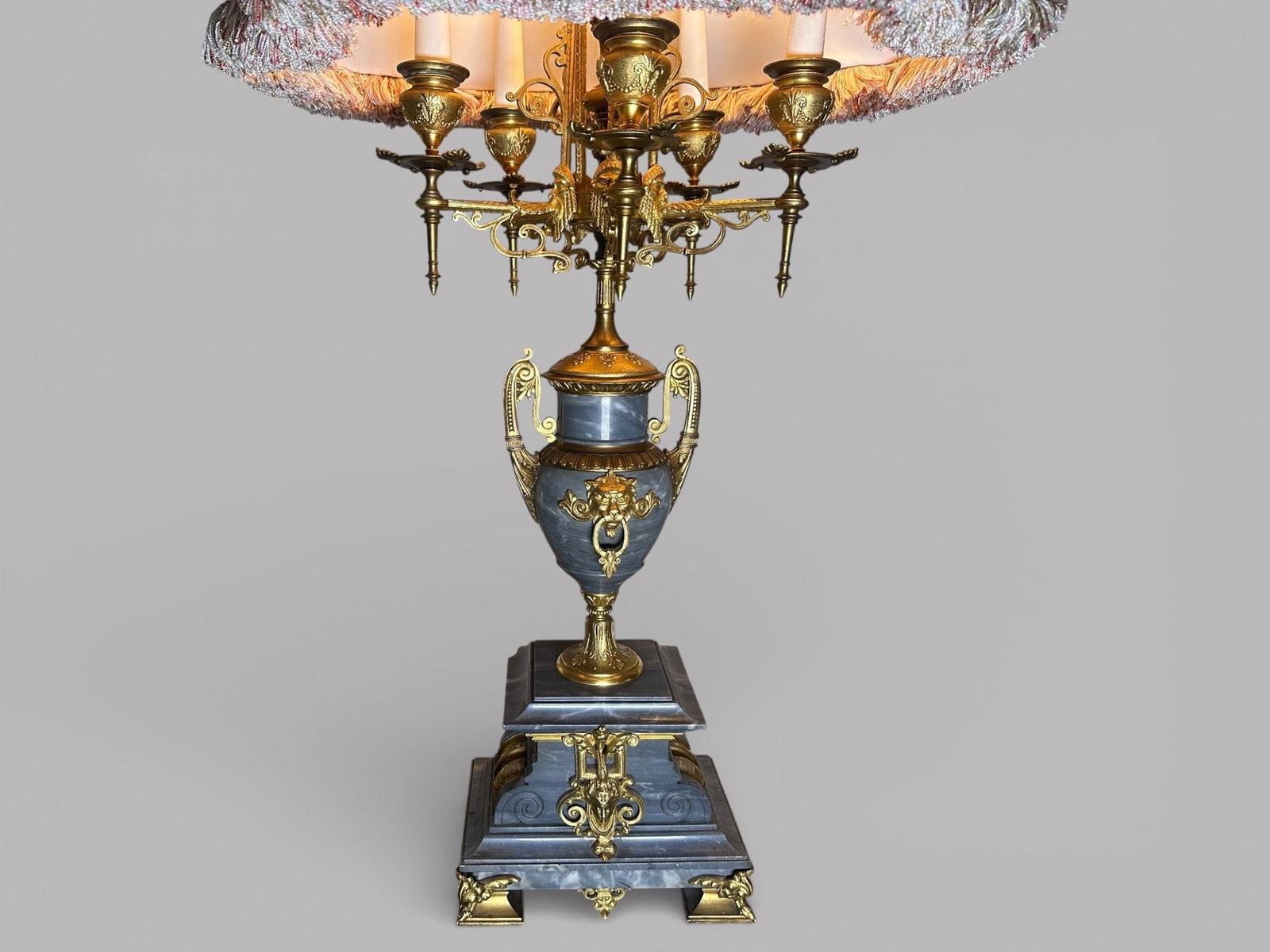 Louis XVI Style Ormolu And Marble Five Light Candelabrum Mounted As Table Lamp: H: 35 x w: 7 1/2 x d: 5 inches