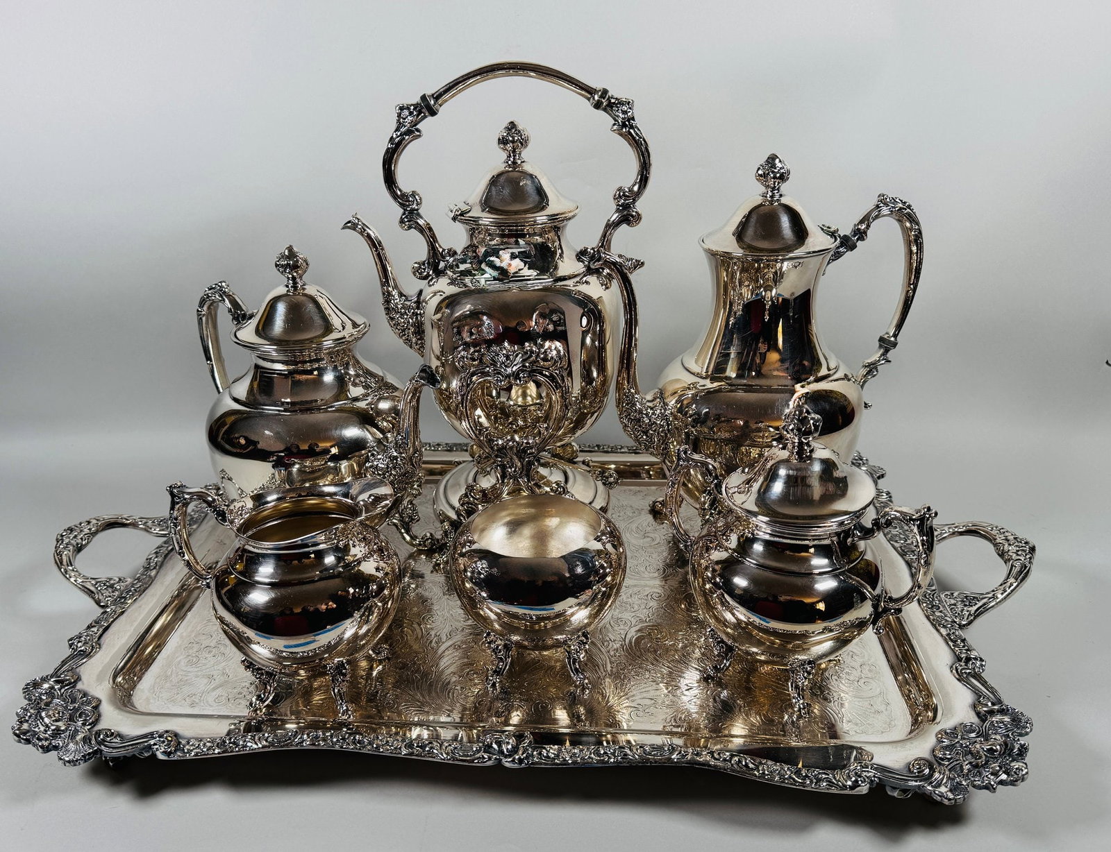 Rococo Style Silver Plate Coffee And Tea Set (7-piece), C. Mid-late 20th Century (1 of 11)