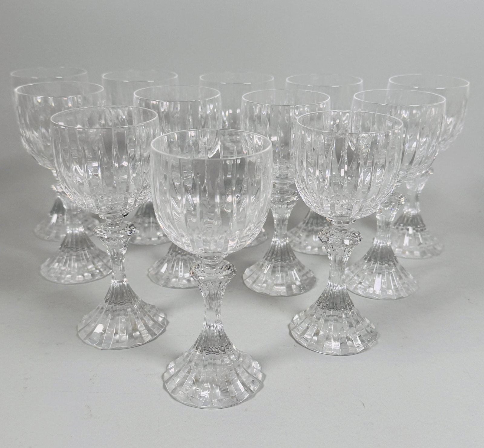 Set Of Cristal Saint Louis Fontainebleau Burgundy Wine Glasses (12): h: 6 1/2 inches marked under foot in excellent condition free of chips and scratches