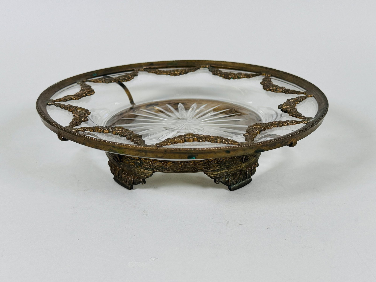 Neoclassical Style Cast Brass And Glass Footed Centerpiece Bowl (1 of 4)