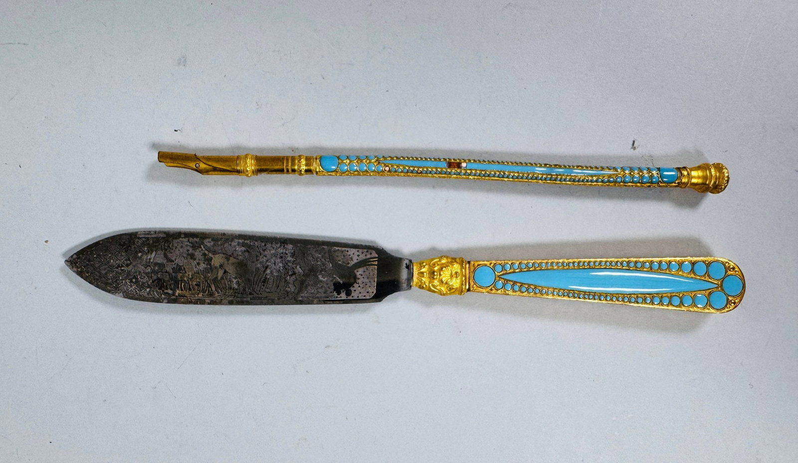 French Enamel And Ormolu Partial Writing Set, C. 19th Century (1 of 5)