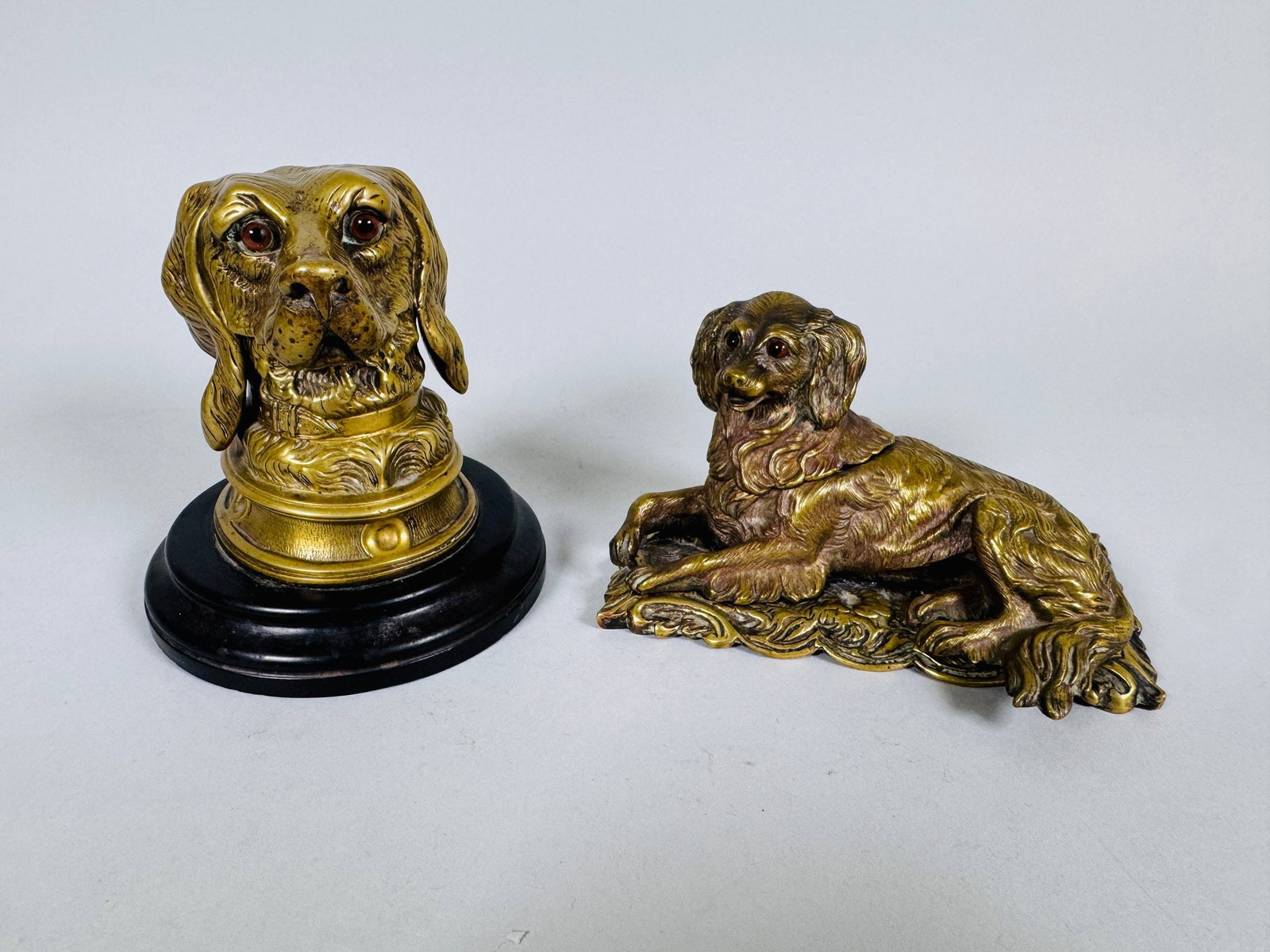 Victorian Cast Brass Figural Retriever And Spaniel Dog Inkwells (2) (1 of 5)