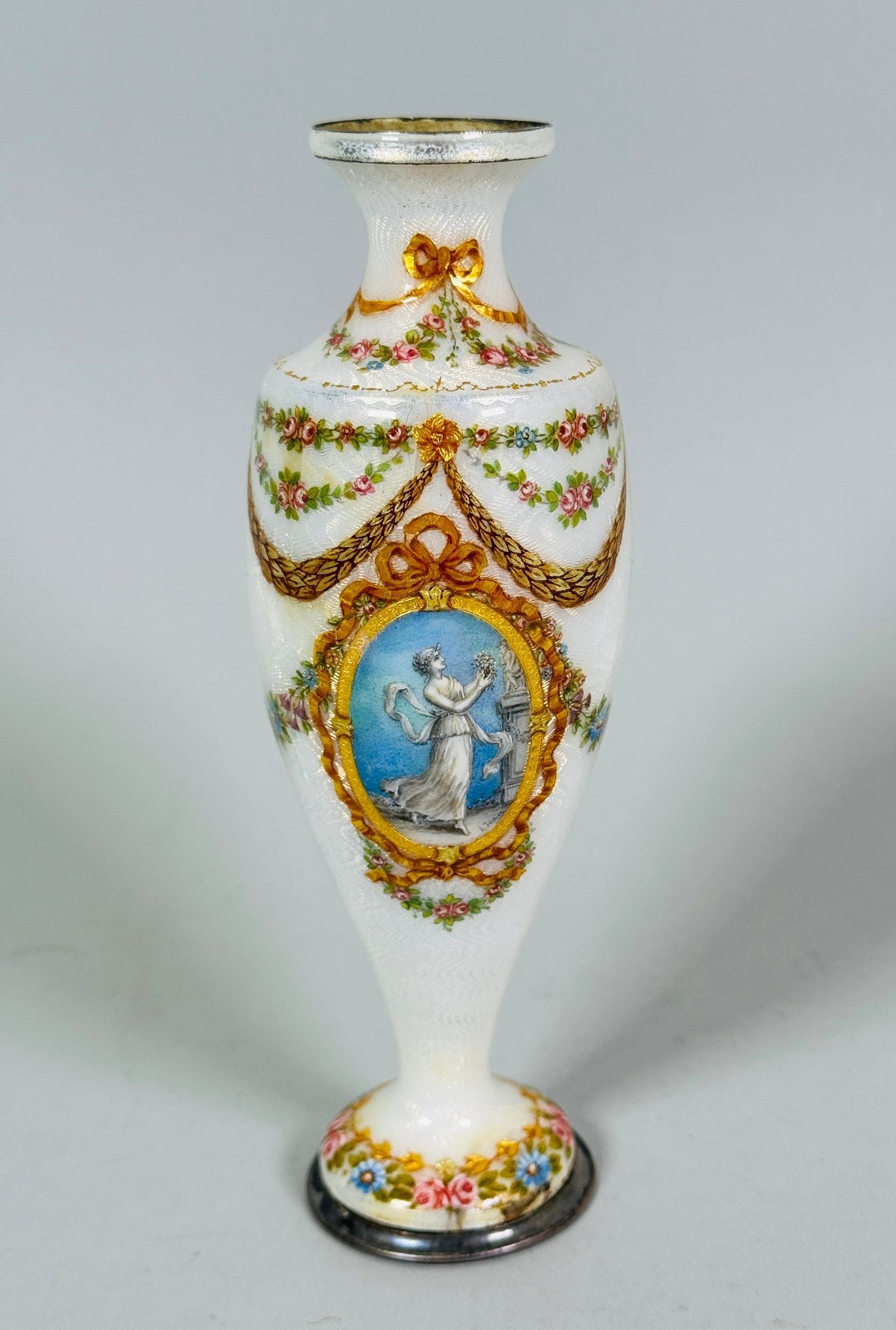 Continental Guilloche Enameled Silver Urn Form Bud Vase (1 of 4)