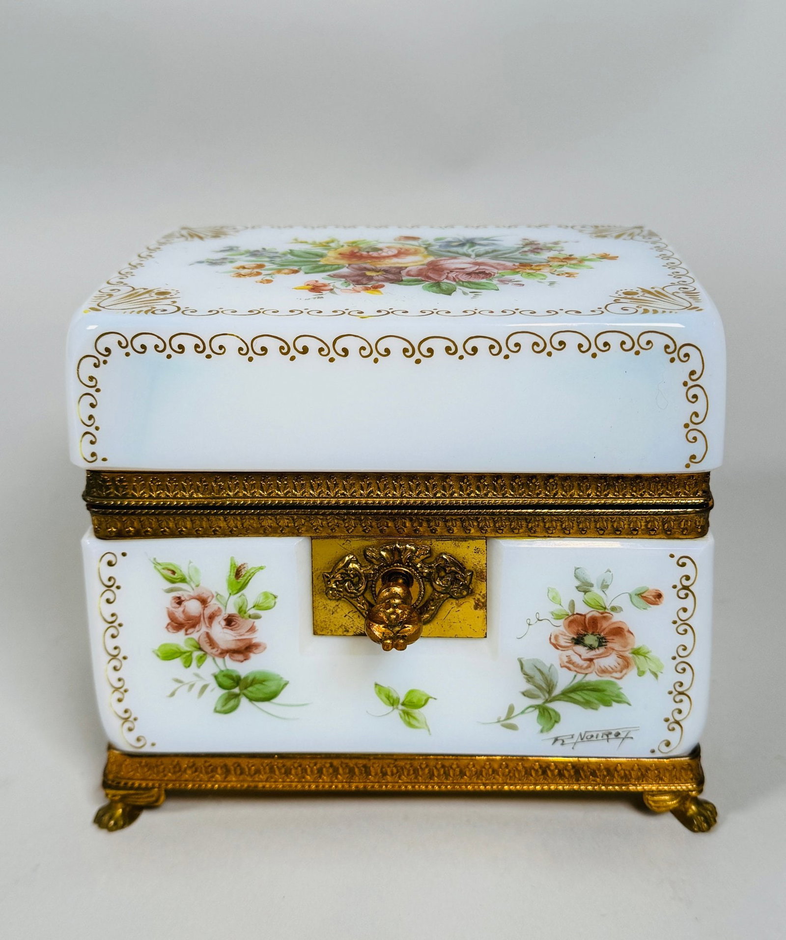 R. Noirot (French) Opaline Casket, Hand Painted And Ormolu Mounted, Early To Mid 20th Century (1 of 7)
