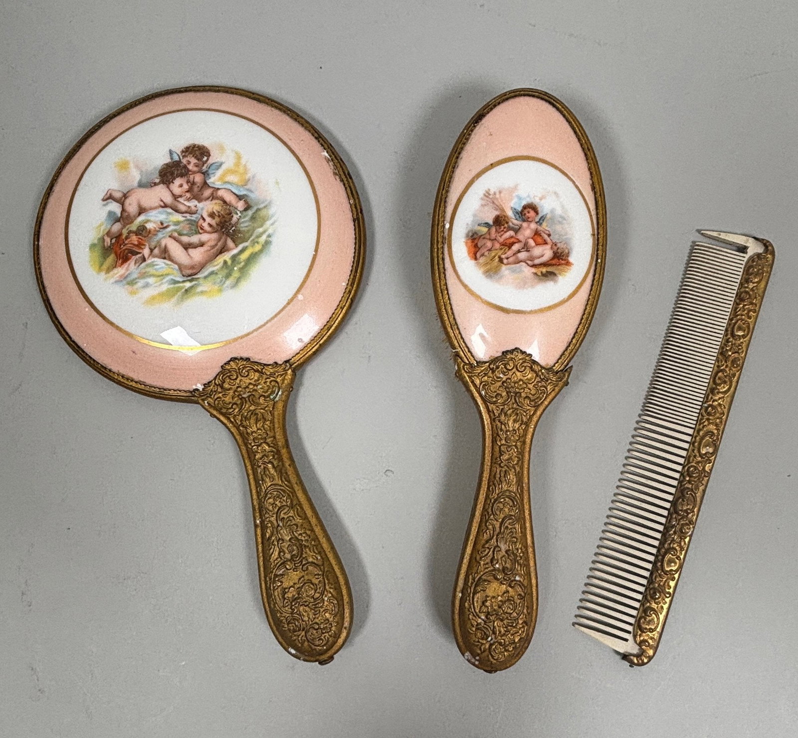 Vintage Vanity Set: Hairbrush, Hand Mirror And Comb (3), C. Early-mid 20th Century (1 of 3)