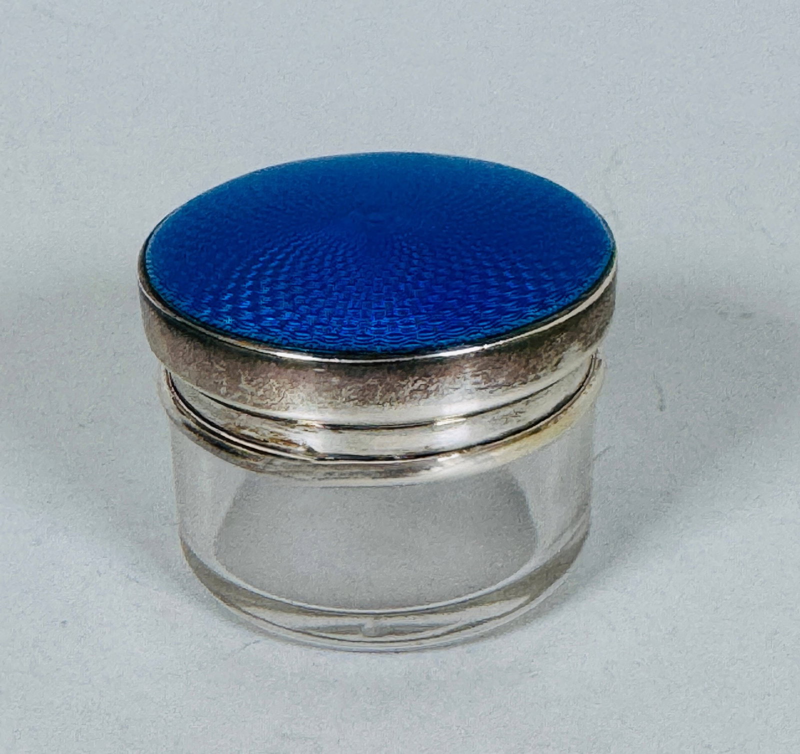 Art Deco Sterling Silver And Guilloche Enamel Mounted Glass Vanity Jar, 1923 (1 of 4)