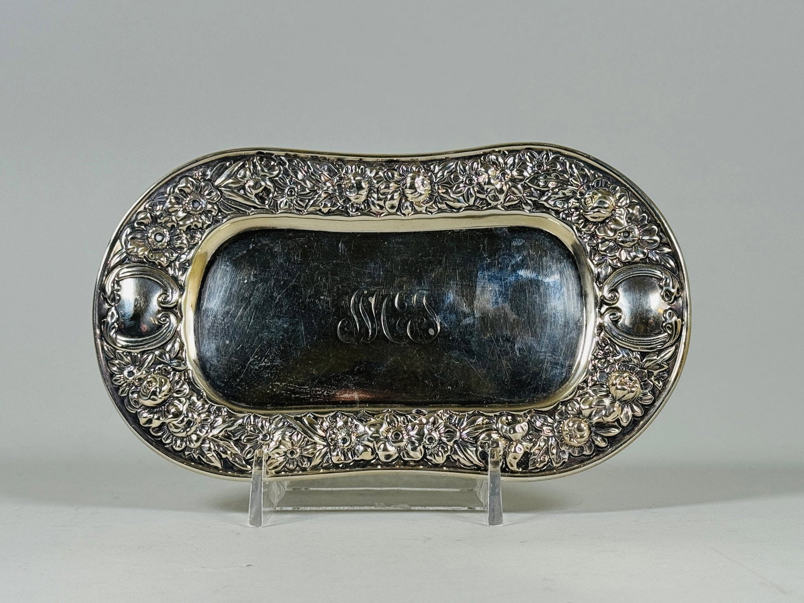Sterling Silver Eyeglasses Tray: stamped underneath and monogrammed w: 6 3/4 x d: 4 inches OZT: 2.18
