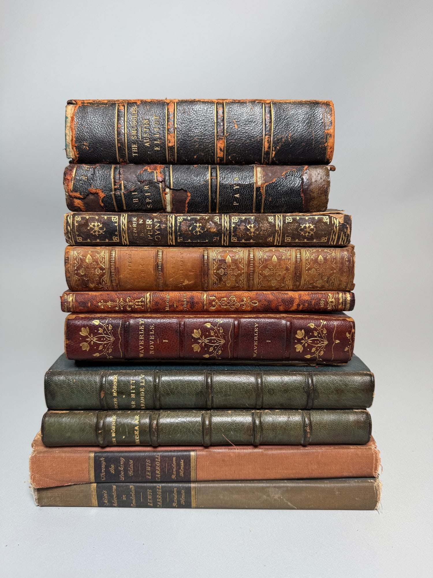 Group Of Leather Bound Books Including Through The Looking Glass By Lewis Carroll, Special Edition, (1 of 3)