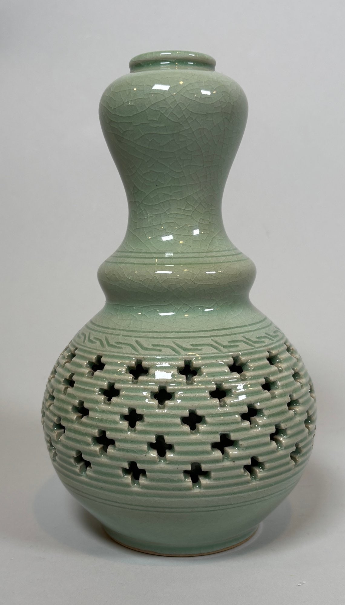 Korean Celadon Glazed Vase, With Incised And Pierced Decoration, 20th Century (1 of 4)