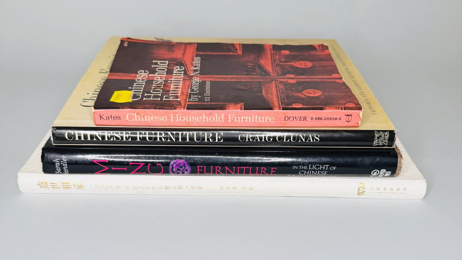 Group Of Scholarly Art Books On Chinese Furniture (4): George N. Kates Chinese Household Furniture NY: Dover Publications Inc. 1948; in fair conditionCraig Clunas Chinese Furniture Victoria and Albert Museum Far Eastern Series London: Bamboo Publishing 19