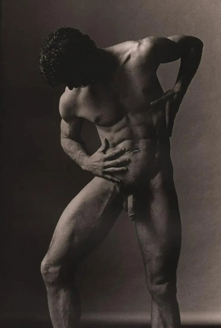 Ken Haak - Male Nude,1985: Male Nude, 1985Photo-litho, c. 1980'sDimensions: 9.5 x 6.5 inchesWork is mounted