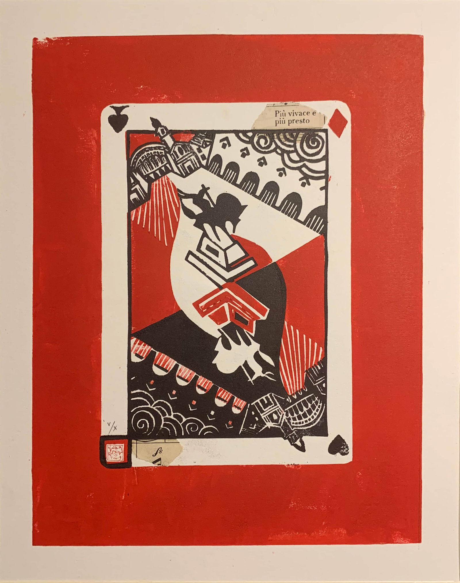 NADIA KUPRINA: NADIA KUPRINA Collage, mixed media, signed, v/x 24 cm (9 7/16 in.) x 30 cm (11 13/16 in.) Condition: For more information on and additional videos for this lot, please contact info@solanoartgallery.co