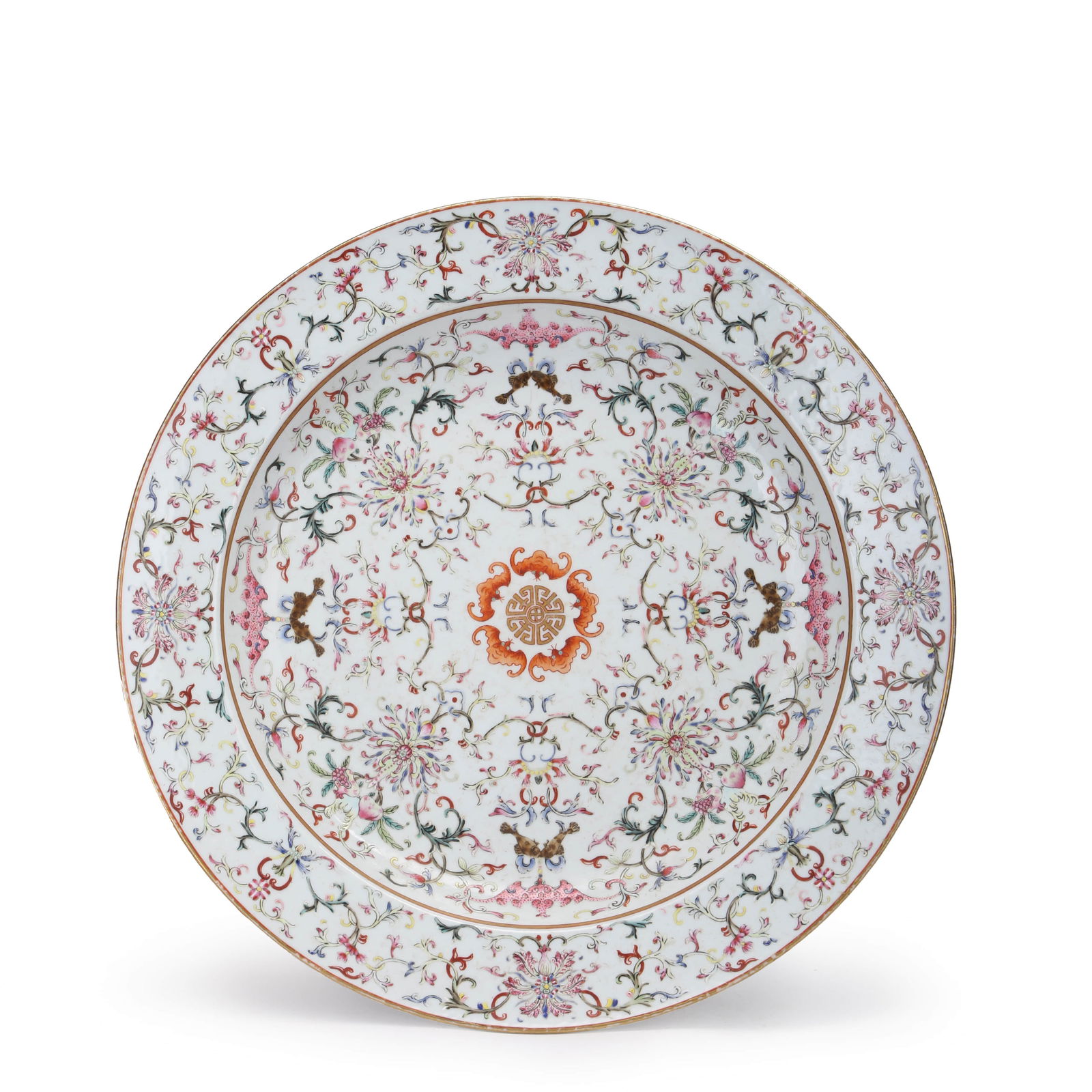 A LARGE FAMILLE ROSE GILT-DECORATED FLORAL  PLATE (1 of 12)