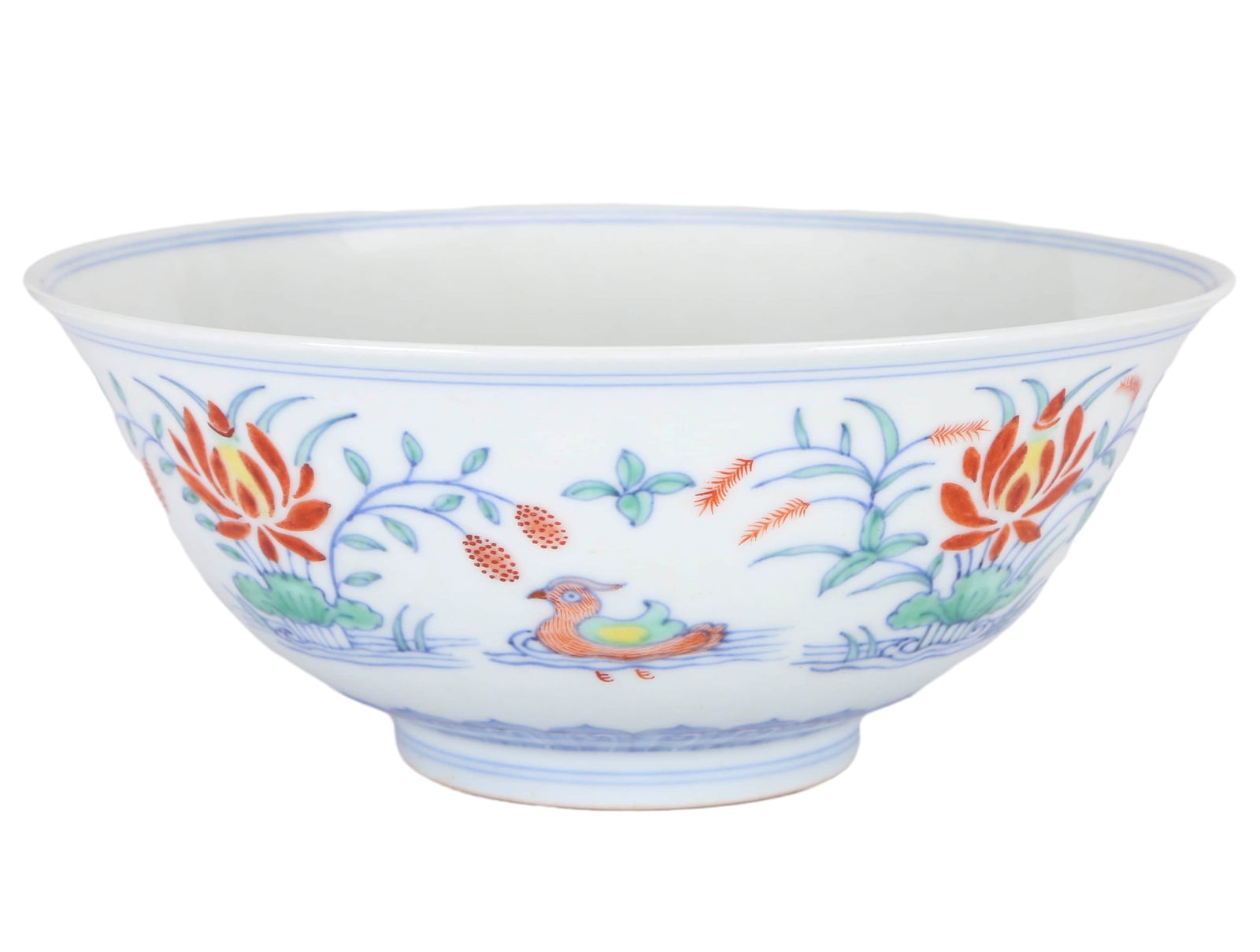 A BLUE AND WHITE DOUCAI LOTUS POND BOWL (1 of 12)