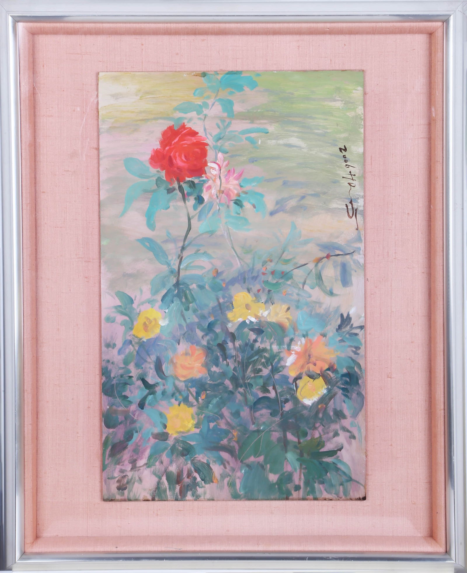 FLOWER, ATTRIBUTED TO, ZHOU CHUNYA: Dimensions: 52.6 cm wide x 64.5 cm high (frame); 29.5 cm wide x 49.1 cm high. All measurements are approximate. Signature in the Upper Right Position Provenance: From local market. For more informatio