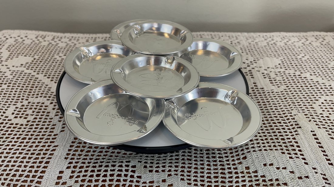 Set of 7 McDonalds Vintage Aluminum Ashtrays | McDonald’s Collectibles | mcDonald's memorabilia: These disposable aluminum McDonald’s ashtrays will be the perfect addition to any home, space, or even as a nostalgic gift. Material is very thin, they fold and brake easily. Shipping fee category: 