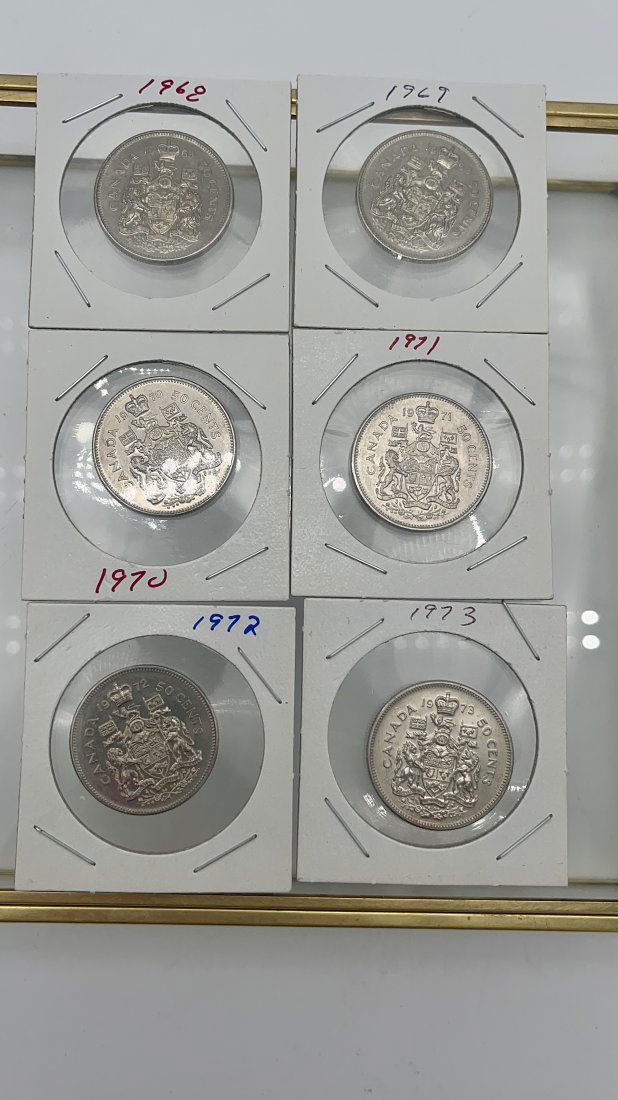 Set of Canadian Coins - Money Coins - 50 cents coins - 1968 - 1969- 1970- 1971- 1972-1973 (1 of 10)