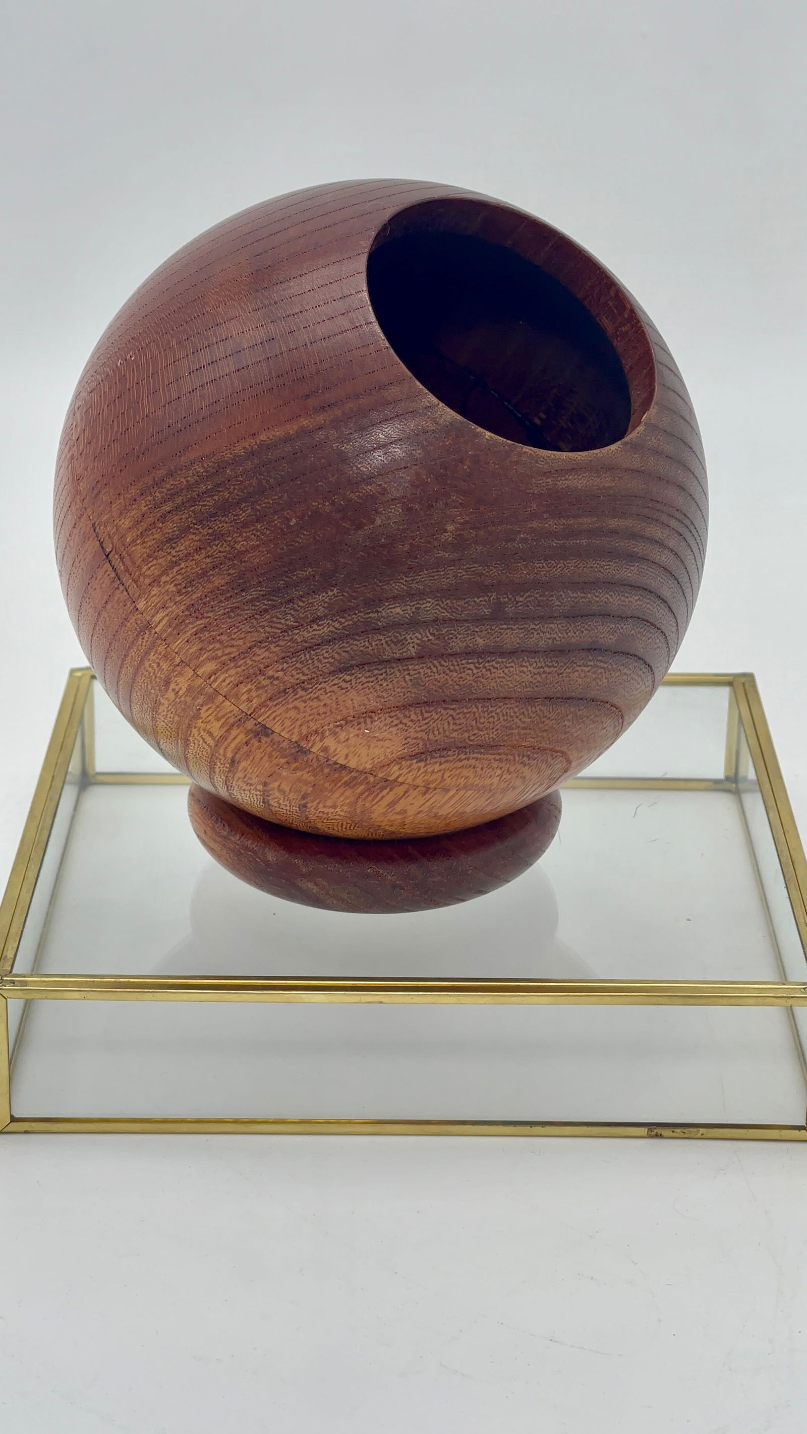 Vintage Midcentury Modern Teak Orb I Round Vase Sphere Orb Bowl I Desk Organizer I Planter (1 of 11)