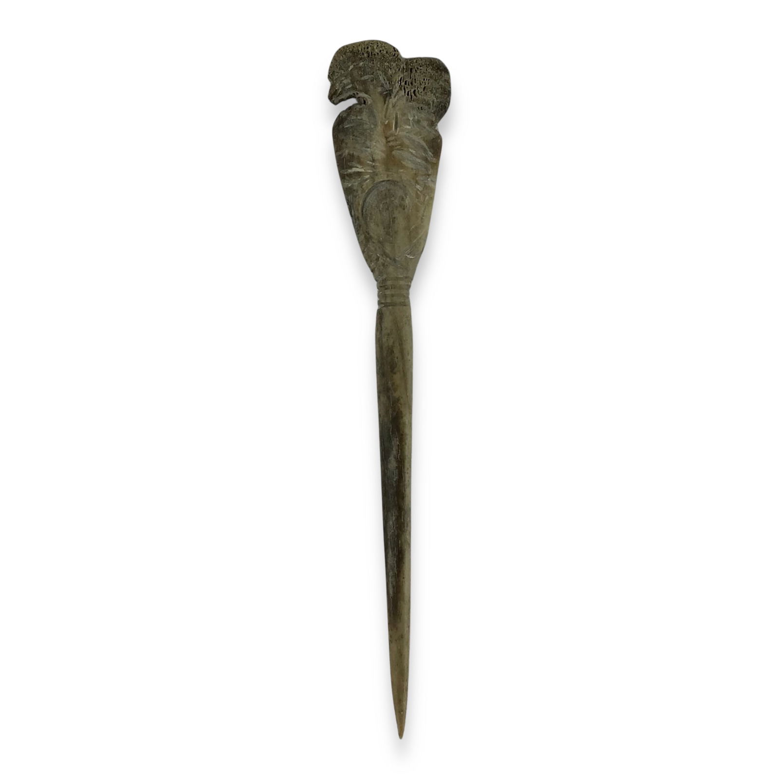 Roman Bone Decorated Eagle Top Hair Toga Dress Pin 2nd-3rd Century A.D.: A Roman Dress Pin crafted from bone or ivory, featuring a finely carved eagle finial. Likely owned by a senatorial or noble family, the eagle (aquila) was a symbol of imperial power, strength, and imm