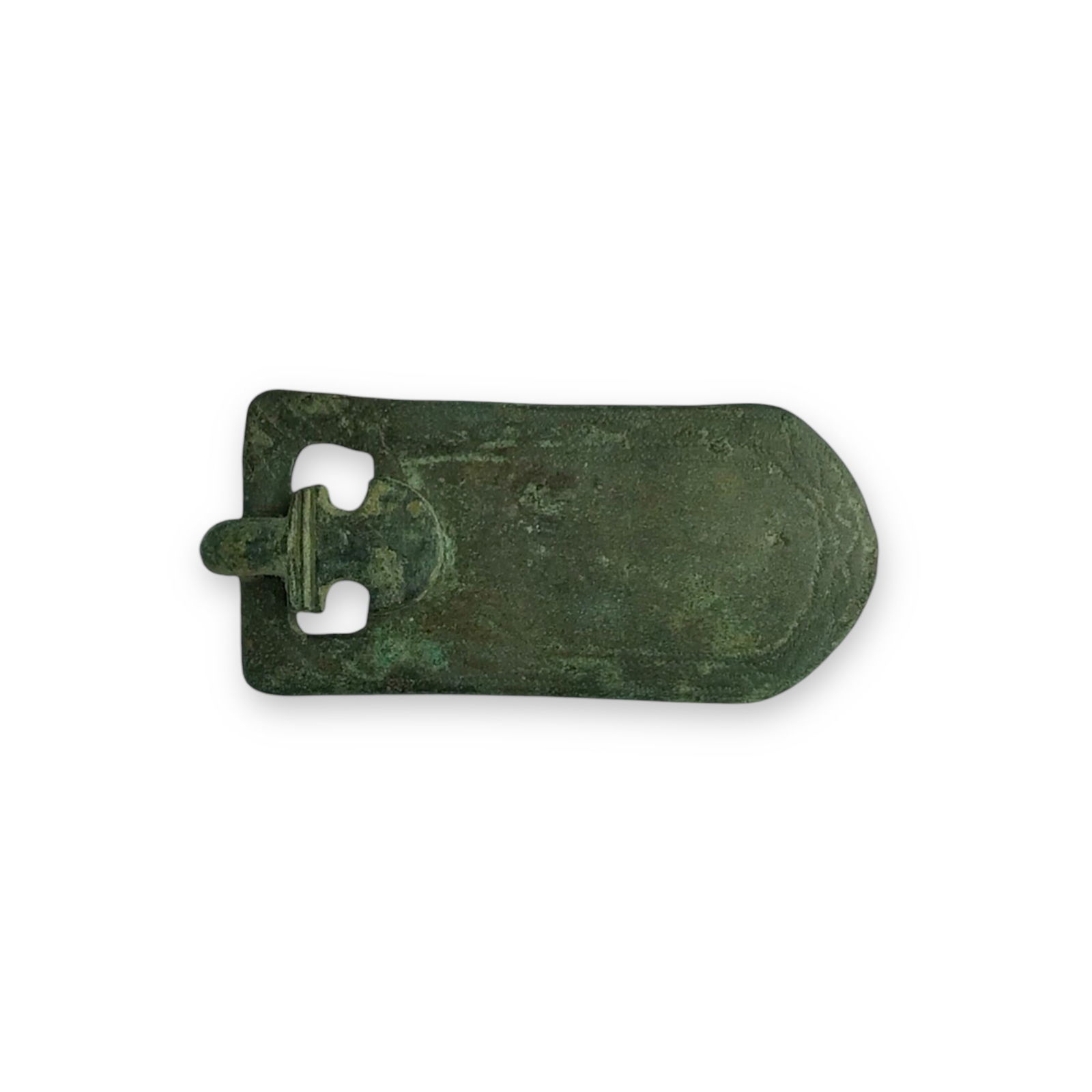 Visigoth Warrior Belt Buckle - Small - 6thC-7thC A.D.: A smaller Visigothic Bronze Belt Buckle, dating from the late 6th to early 7th century. Made of Broze, or copper alloy and traces of iron, this smaller buckle features two pins on the back, fit for Vi