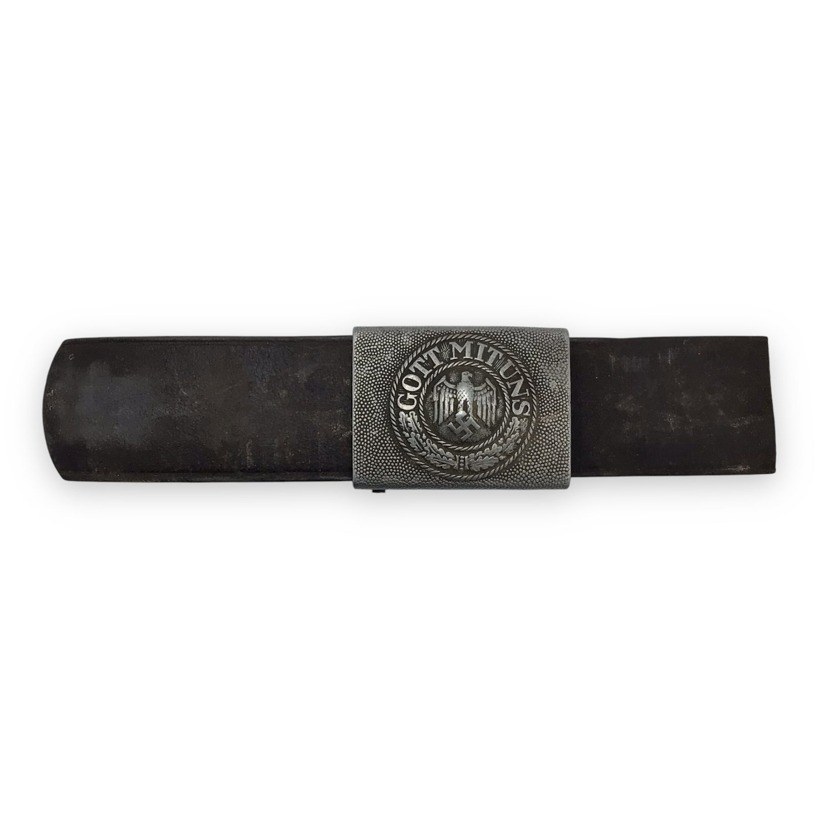 German WW2 EM/NCO Heer Army Belt Buckle Stamped Dated 1936 OBERSTEIN with Vet cut Belt: German WW2 EM/NCO Heer Army Aluminum Belt Buckle size 95 Stamped and Dated 1936 OBERSTEIN with Vet cut Belt This is an early-war German Heer (Army) enlisted men’s/NCO Aluminum Belt Buckle, dated 193