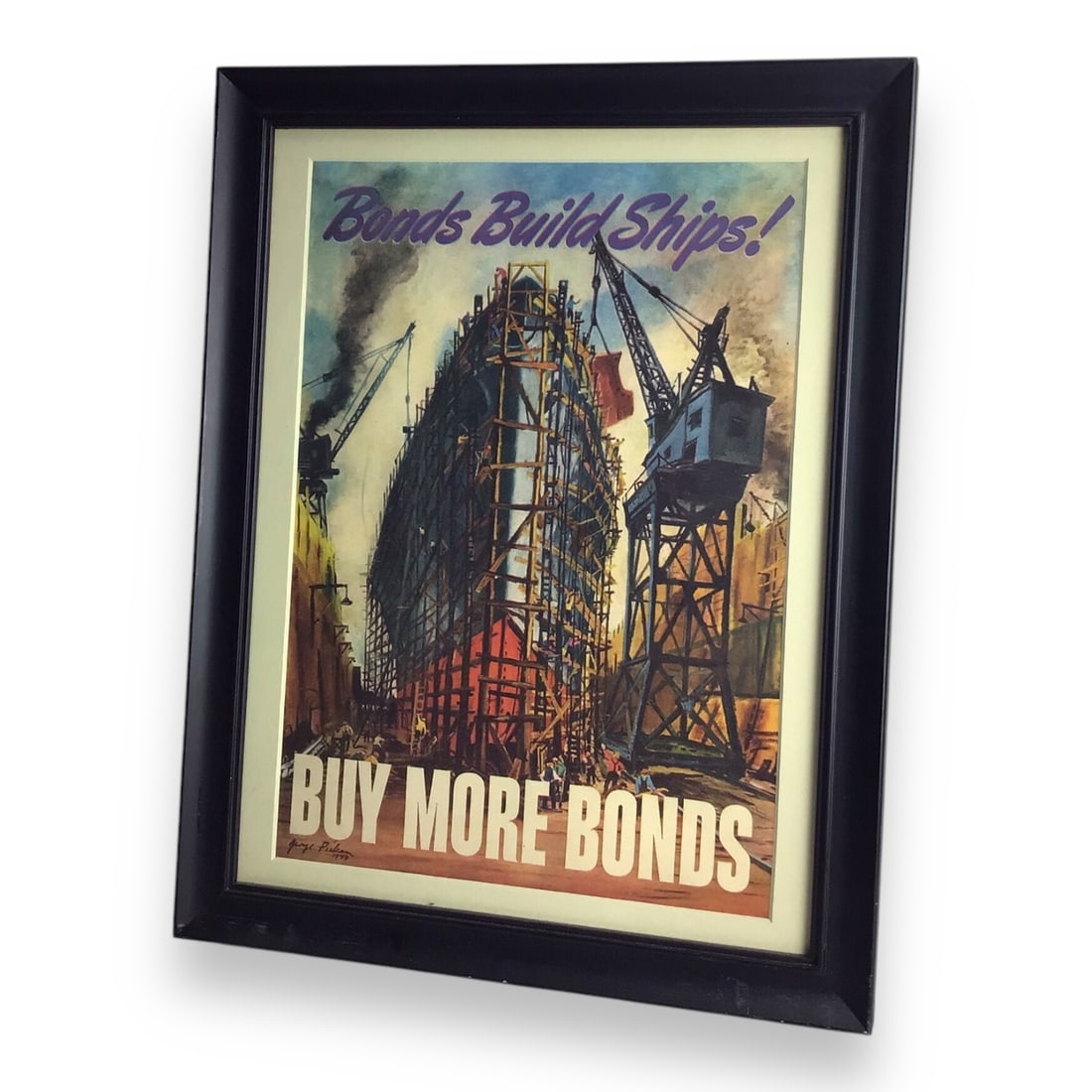 U.S. WW2 Framed War Bond Poster "Bonds Build Ships! Buy More Bonds" (1 of 6)