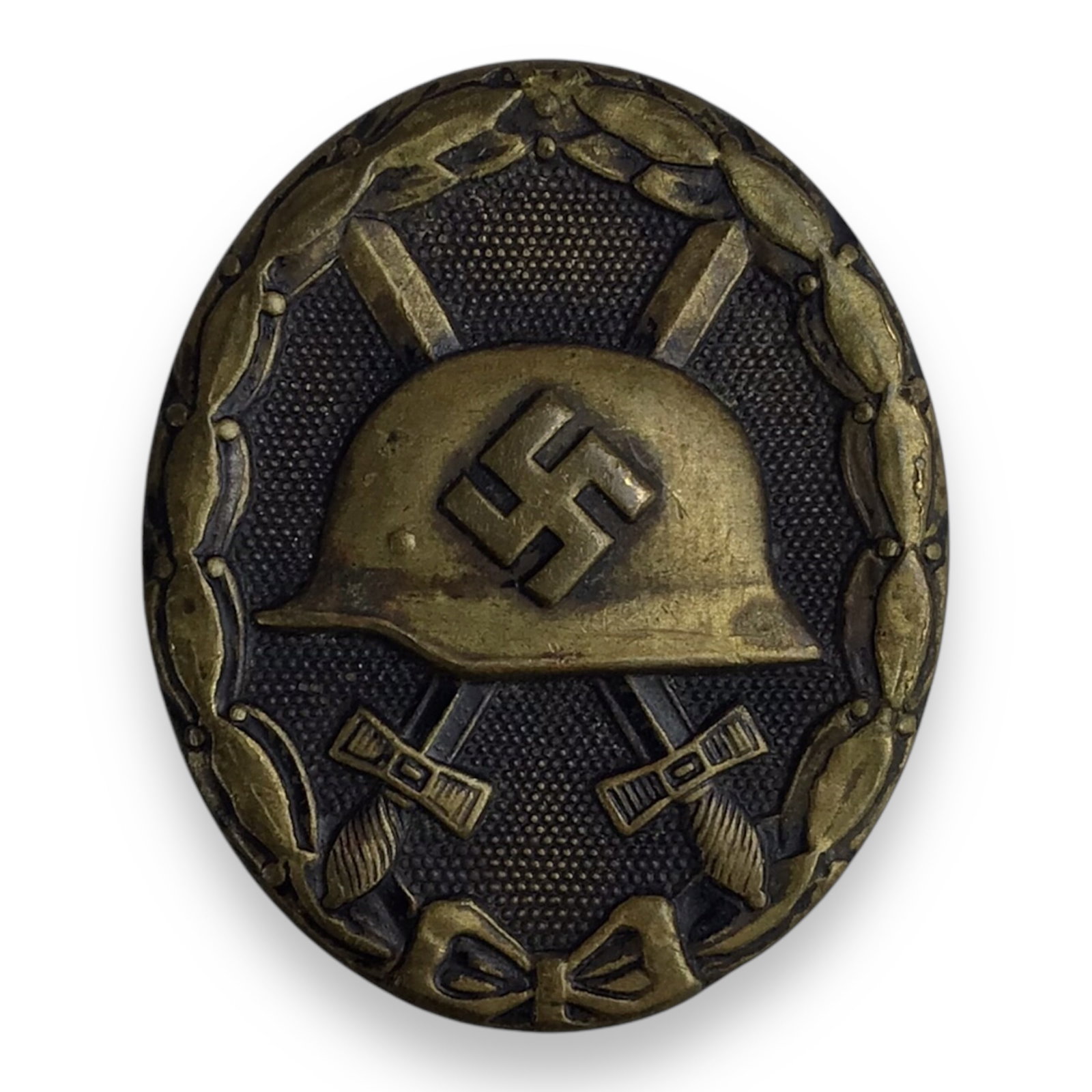 German WW2 Gold Wound Badge (HIGHEST AWARDED) Hollow Back Complete Pin Uniform Worn! A Fine Example!: This WW2 German Gold Wound Badge (Verwundetenabzeichen in Gold) is a fine uniform-worn example of the highest level of this combat injury award. The gold class, instituted for those wounded five or mo