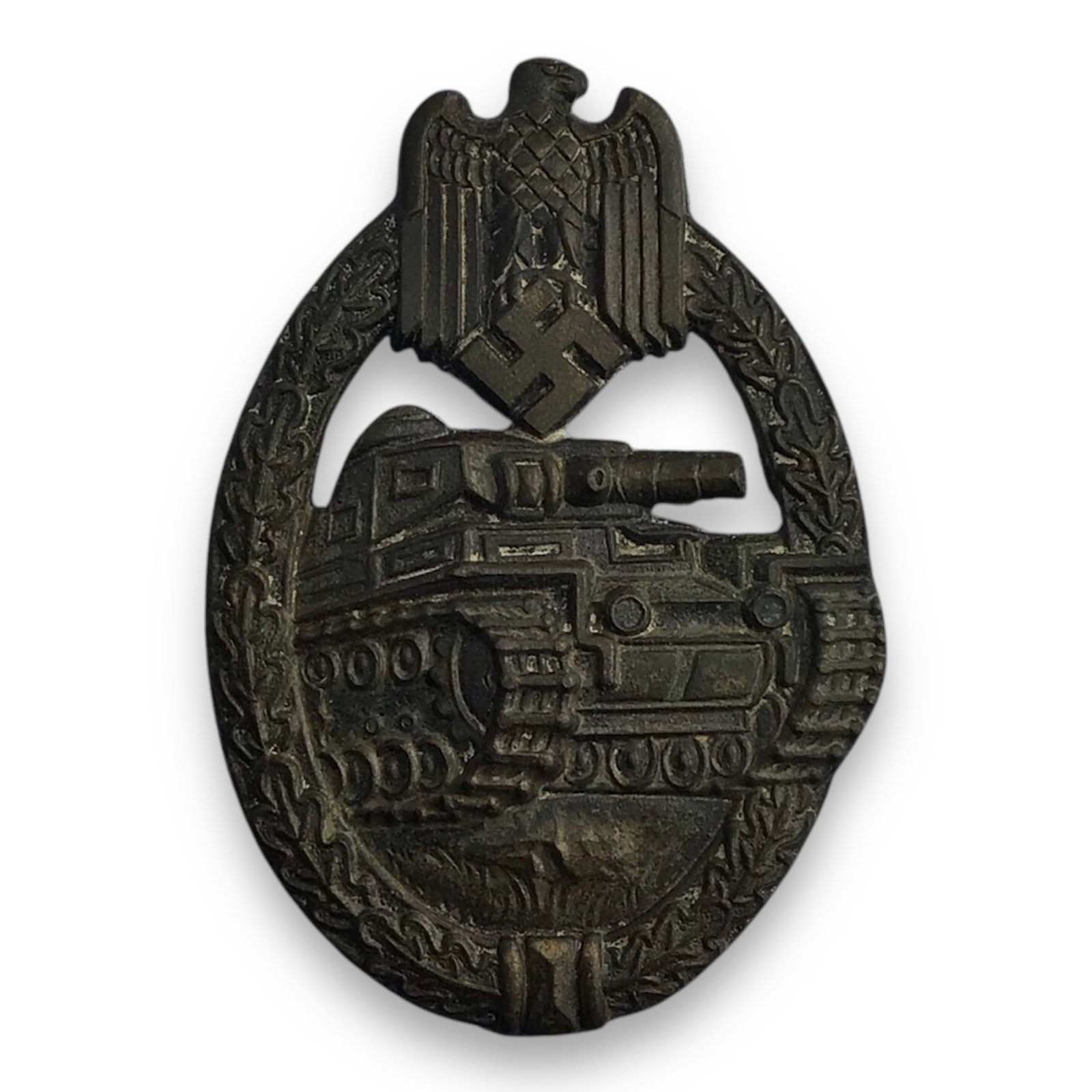 German WW2 Bronze Panzer Assault Badge - “EWE” Marked for Edelmetallwerke List & Hertl, Wien: A WW2 German Panzer Assault Badge in Bronze, this example marked "EWE" (Edelmetallwerke List & Hertl Wien). Originally introduced on June 1, 1940, this award was designated for armored reconnaissance,