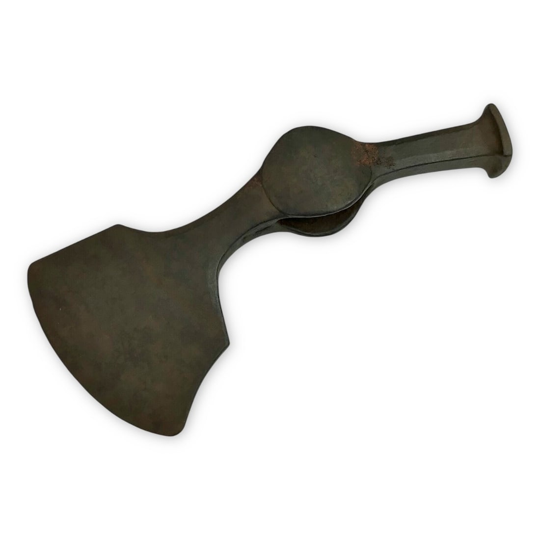 Ancient Alans Iron Combat Battle Axe with Hammer Head – 3rd to 5th Century A.D.: This rare and authentic Iron Battle Axe originates from the Alans, a powerful nomadic warrior people of the Eurasian steppes. Dated to the 3rd to 5th century A.D., the axe is of two-sided construc