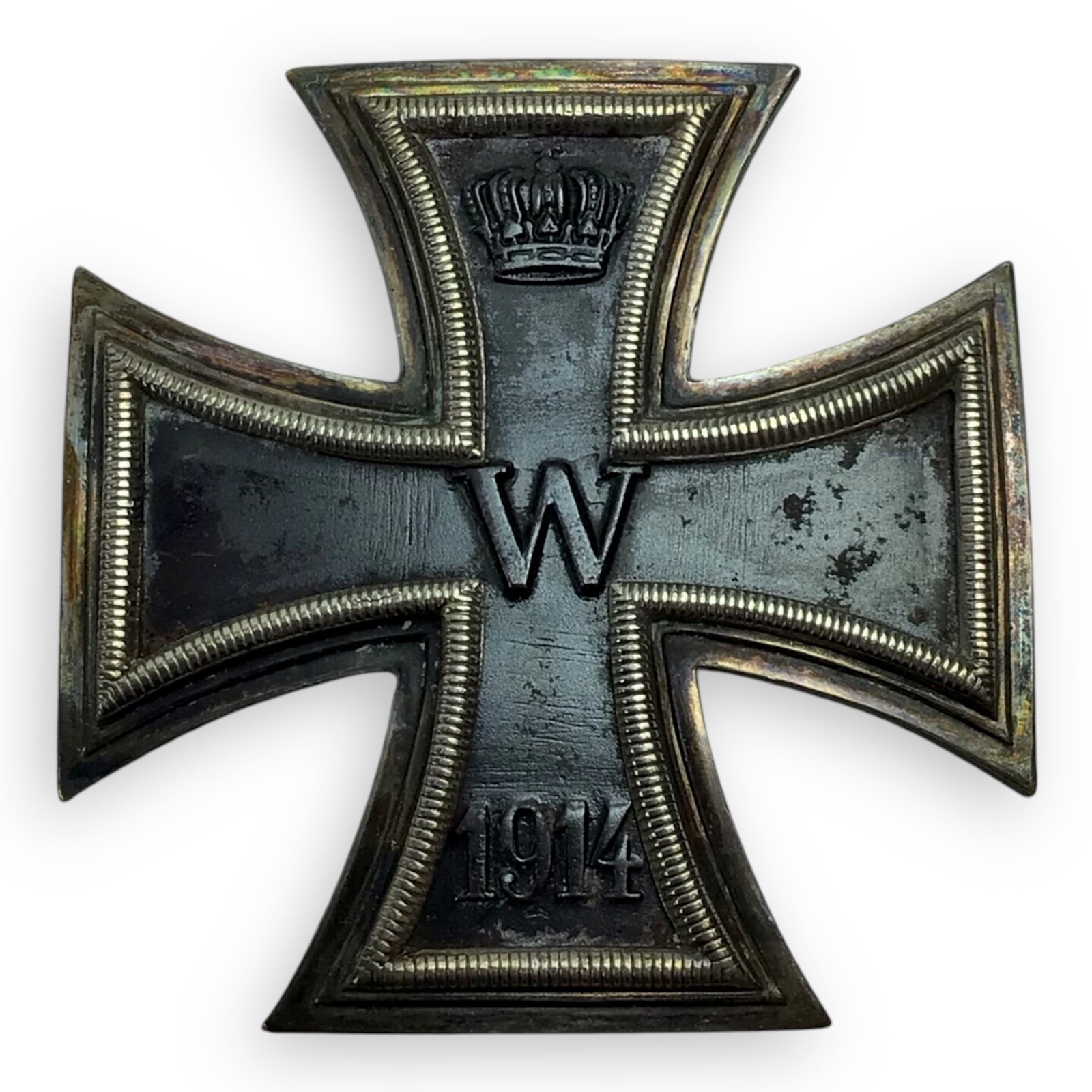 German WW1 Iron Cross 1st Class (EK1) – “800" Silver Marked: This is a rare, private purchase example of the Iron Cross 1st Class (EK1) from the First World War, featuring a fitted and straight pin back, typically an indicator of a higher-grade, non-issue manuf