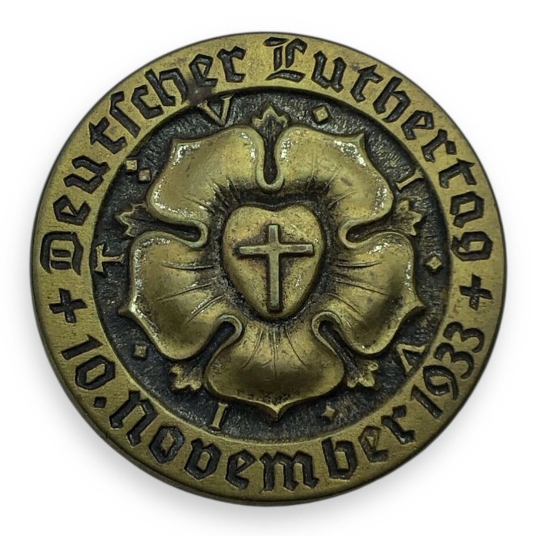 German WW2 Deutscher Luthertag 1933 Bronze Badge (Alfred Stobbe, Berlin): This bronze badge commemorates Deutscher Luthertag, Martin Luther Day, held on 10 November 1933, shortly after Hitler's rise to power. Maker-marked by Alfred Stübbe of Berlin, this early Third Reich-