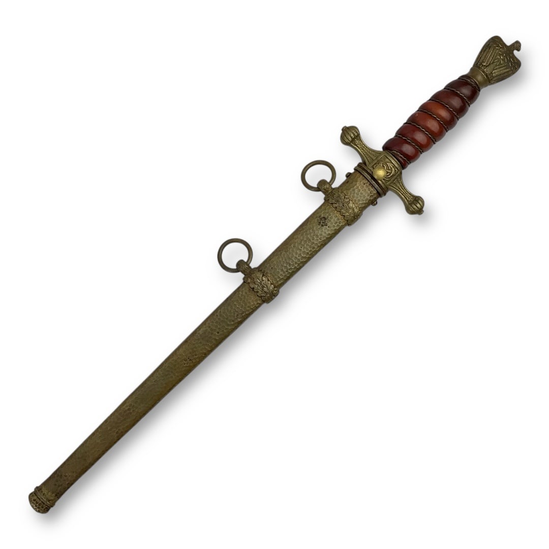 German WW2 Kriegsmarine Naval Officer's Dagger by WKC - Rare Hammered Scabbard Variant: This is an outstanding and highly collectible example of a WWII German Kriegsmarine officer's dress dagger, manufactured by WKC (Weyersberg, Kirschbaum & Co.), featuring the highly desirable rare, ham