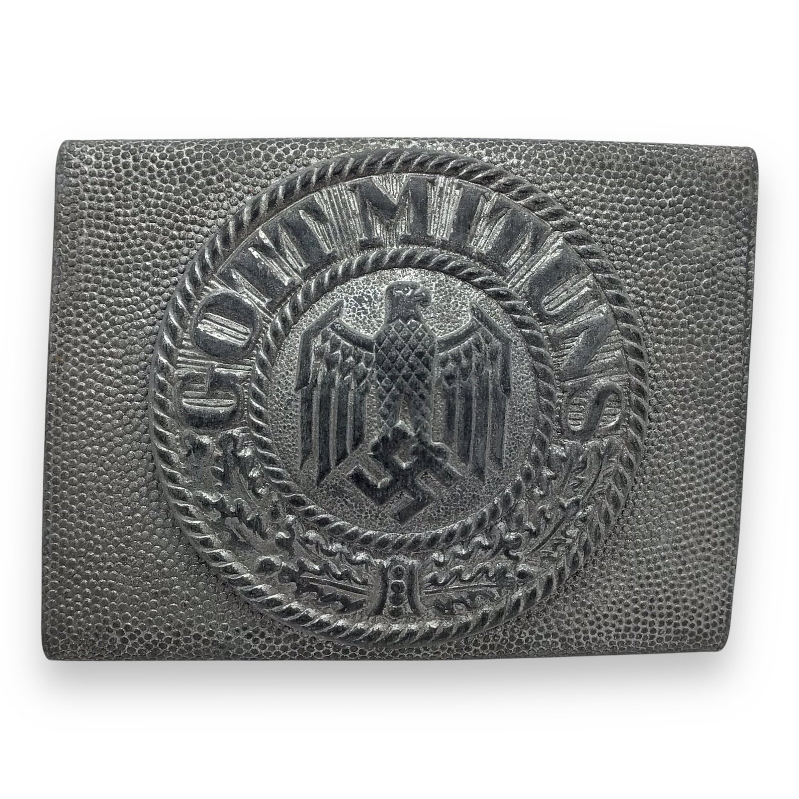 German WW2 EM/NCO Heer Army Aluminum Belt Buckle - Vet Bring-Back: This original German WW2 Heer (Army) belt buckle was issued to enlisted men and non-commissioned officers and is constructed of lightweight aluminum, making it a typical early- to mid-war example. The