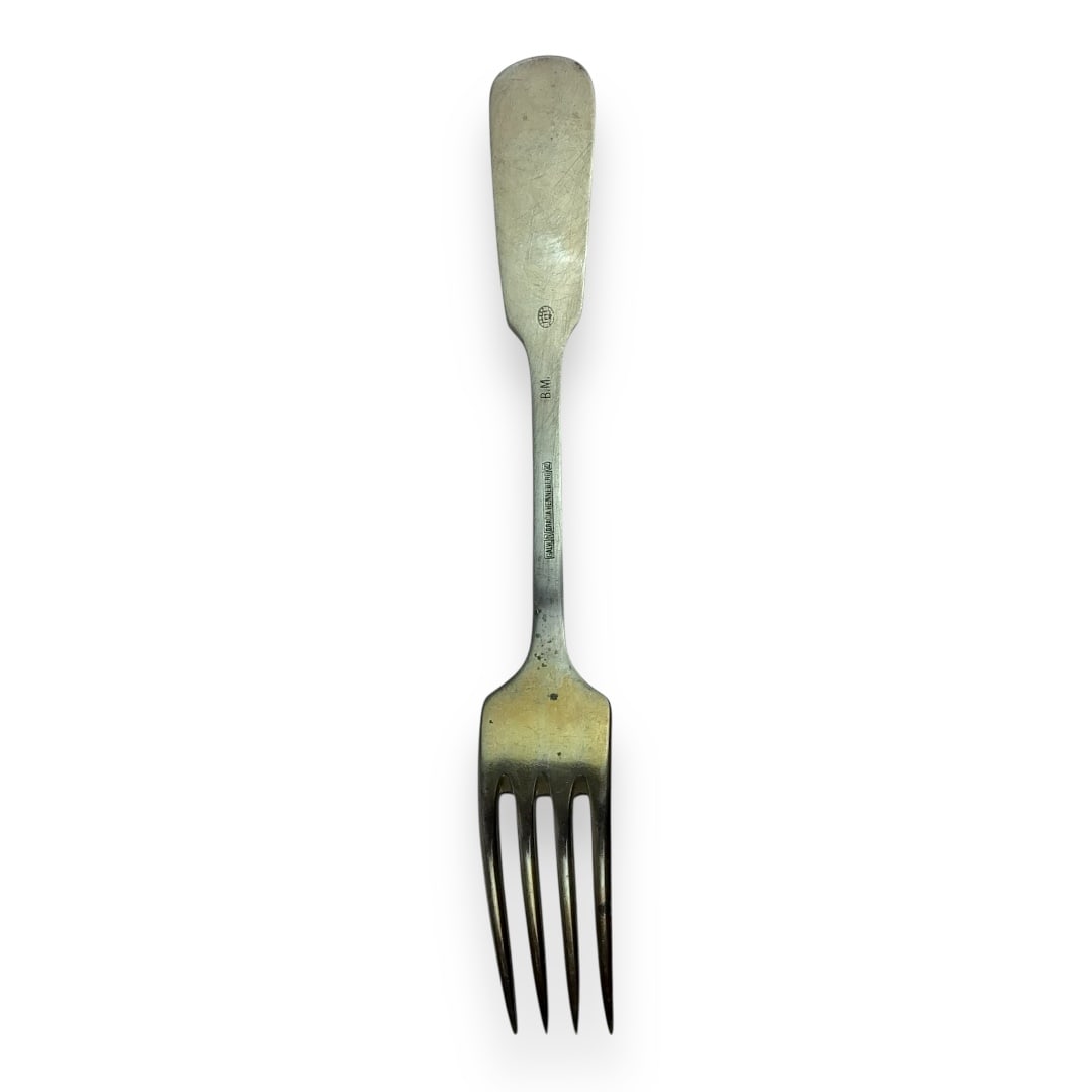 German WW2 SS Leibstandarte Adolf Hitler (LSSAH) Fork – Unit-Marked “R.B.”: This is a remarkable WW2 German fork, issued to the elite 1st SS Panzer Division Leibstandarte SS Adolf Hitler (LSSAH), Hitler’s original personal bodyguard unit. The utensil is personalized with th