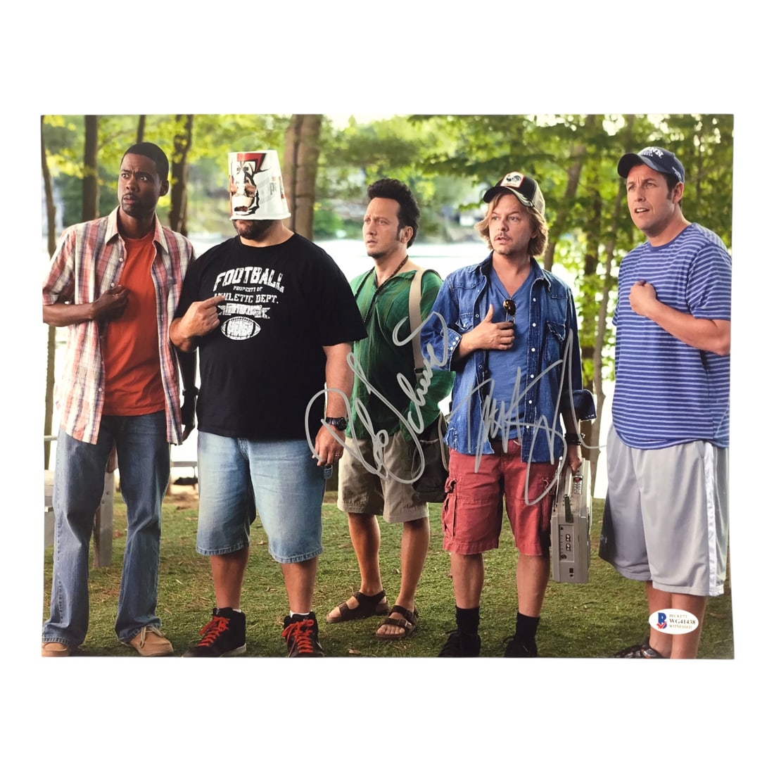 David Spade & Rob Schneider Signed 11x14 Photo - Grown Ups (Beckett Certified): Here is a signed 11x14 photograph featuring comedy duo David Spade and Rob Schneider, captured together from their roles in Grown Ups. This autograph pairs two of the most recognizable faces from Adam