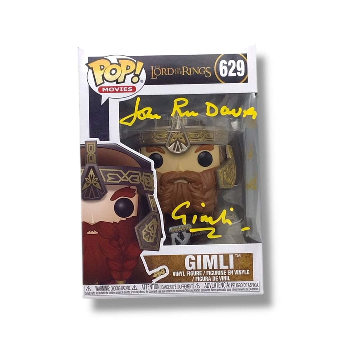 Lord of the Rings (#629) Gimli Funko POP! | Signed by Gimli/John Rhys-Davies (JSA Certified): Add the fearless dwarf warrior of Middle-earth to your collection with this Lord of the Rings #629 Gimli Funko POP!, personally signed by Gimli himself John Rhys-Davies. With his axe in hand and battl