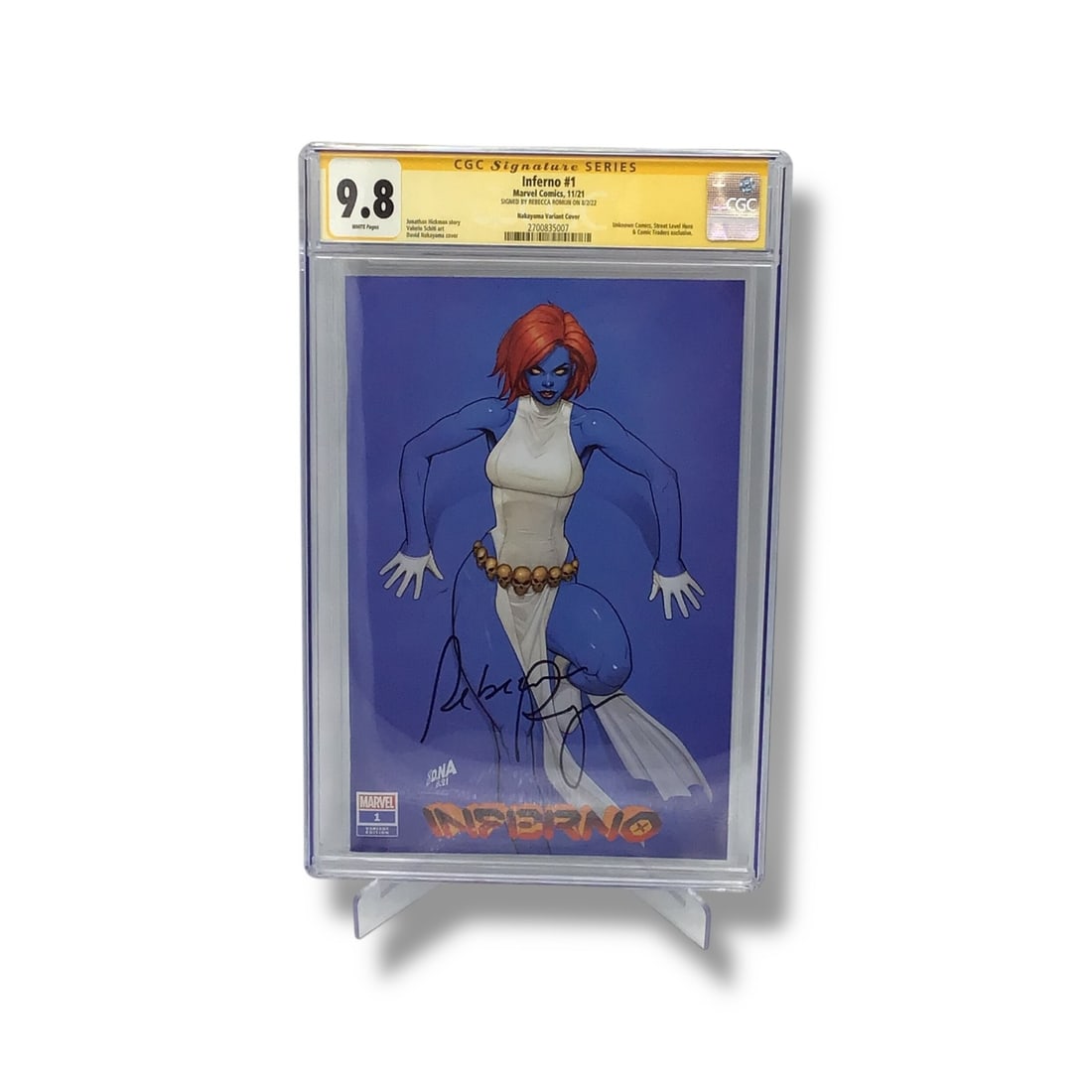 Inferno #1 (Nakayama Variant, 2021) | CGC 9.8 | Signed by Rebecca Romijn: A showstopper collectible, this Inferno #1 (November 2021) features the David Nakayama variant cover, signed by Rebecca Romijn - the actress who embodied Mystique in the X-Men films. Written by Jonath