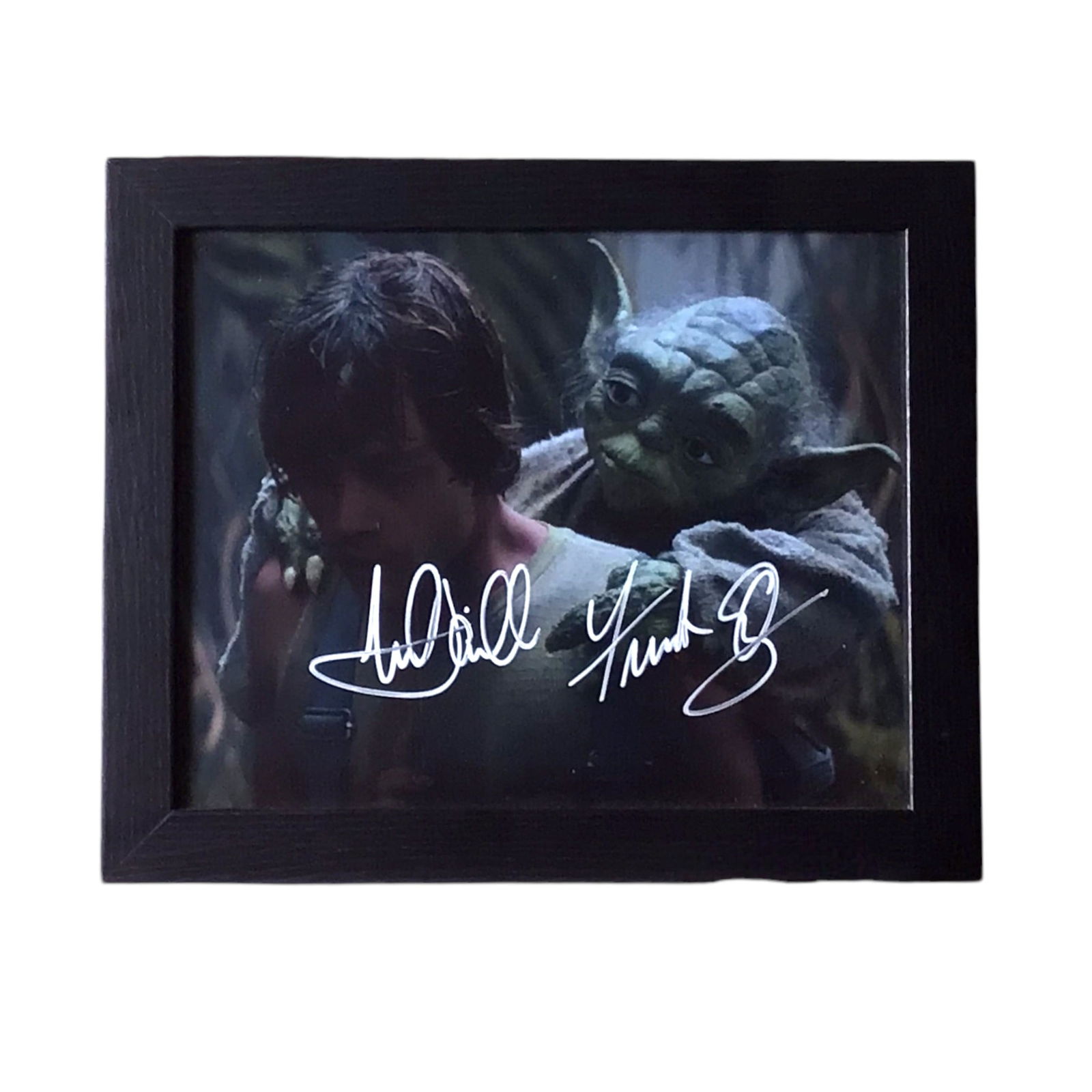 Rare Star Wars Signed Photo, Mark Hamill & Frank Oz | Empire Strikes Back Framed Collectible: For Star Wars fans, it doesn't get much better than this... a framed photograph from The Empire Strikes Back, signed by Mark Hamill as Luke Skywalker and Frank Oz, the genius behind Yoda. This dual-si