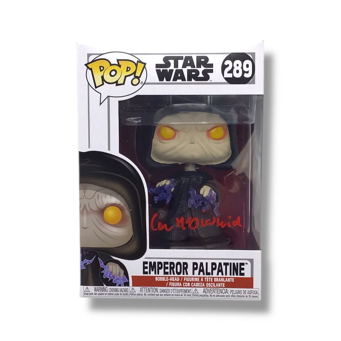 Star Wars (#289) Emperor Palpatine Funko POP! | Signed by Ian McDiarmid (Beckett Certified): Embrace the dark side with this Star Wars #289 Emperor Palpatine Funko POP, personally signed by Ian McDiarmid, the legendary actor behind the galaxy's most feared Sith Lord. This autographed pie