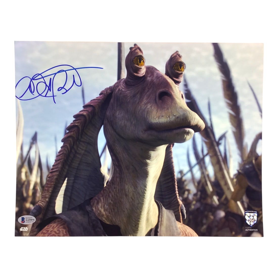 Ahmed Best Signed 11x14 Photo - Jar Jar Binks in Star Wars (Beckett Certified): This signed 11x14 photograph features Ahmed Best, the actor who brought Jar Jar Binks to life in the Star Wars prequel trilogy. Love him or love to hate him, Jar Jar remains one of the most talked-abo