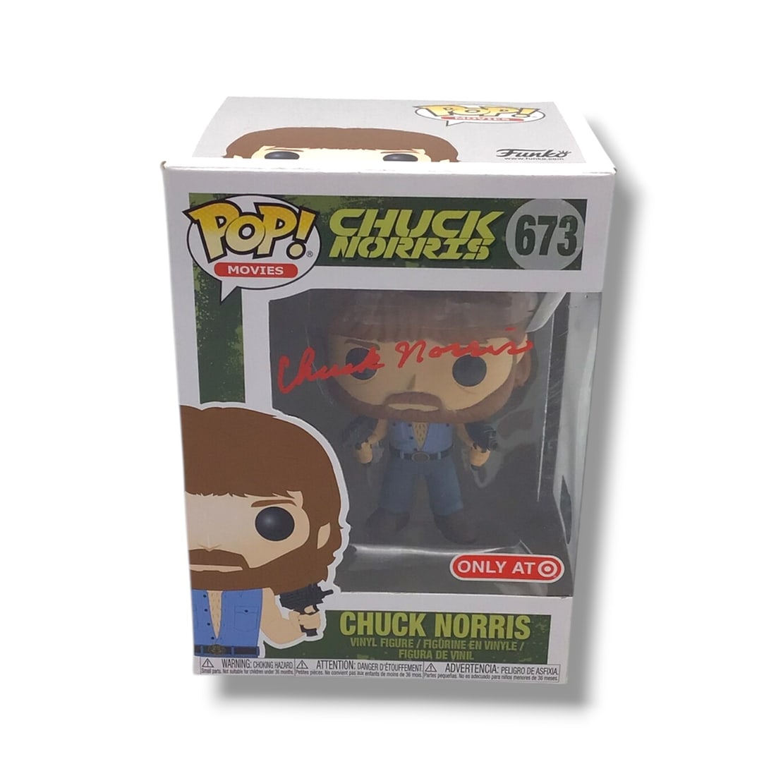 Chuck Norris (#673) Funko POP! | Signed by Chuck Norris (Beckett Certified): Own a knockout piece of pop-culture history with this Chuck Norris (#673) Funko POP!, personally signed by the legendary martial artist and action star himself Chuck Norris. Depicting Norris in his ic