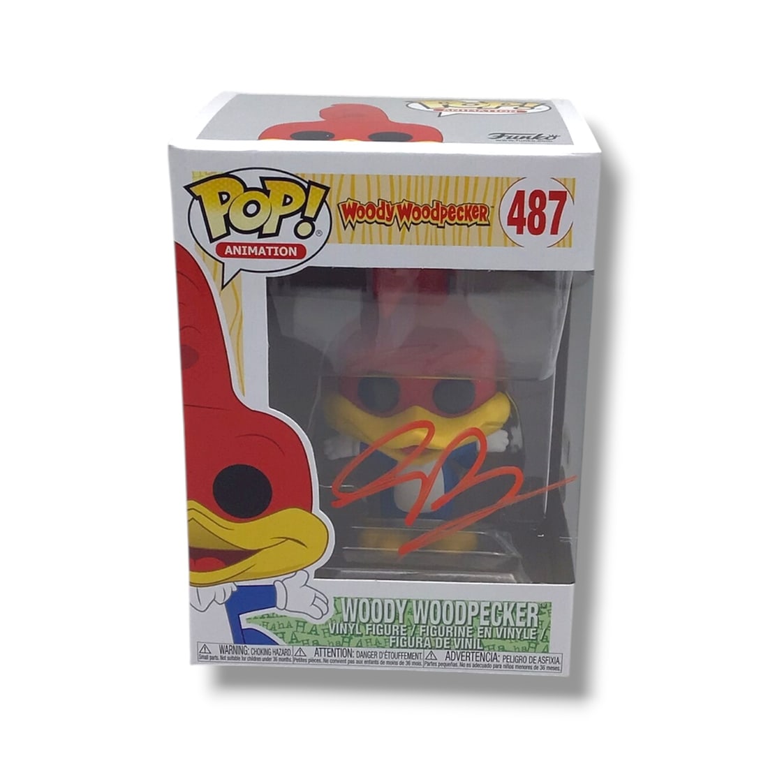Woody Woodpecker (#487) Funko POP! | Signed by Eric Bauza (Beckett Certified): Bring home a piece of animation history with this Funko POP! Woody Woodpecker (#487) vinyl figure, personally signed by Eric Bauza, the acclaimed voice actor who continues the legacy of the mischievou