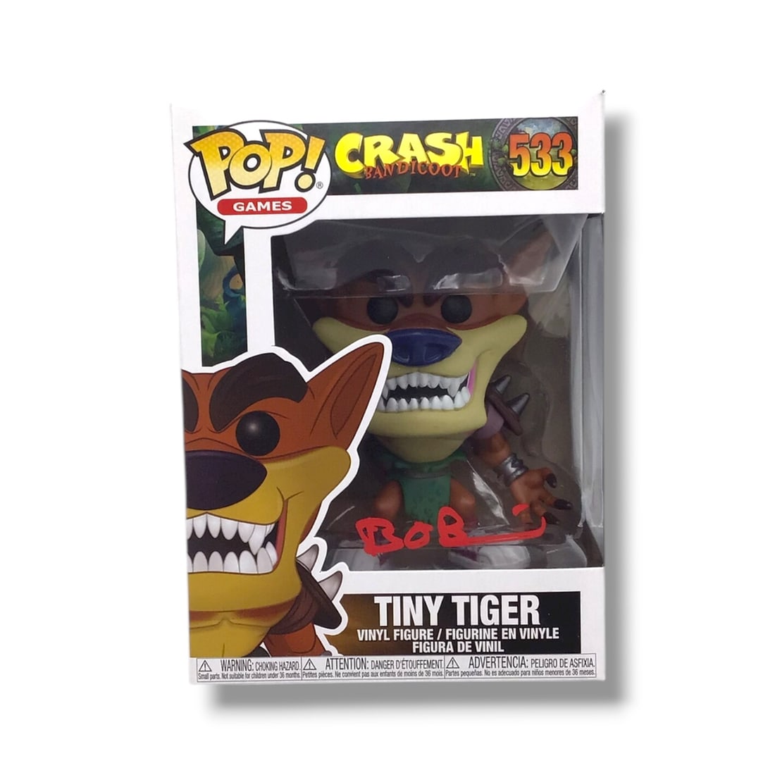 Crash Bandicoot (#533) Tiny Tiger Funko POP! | Signed by Brendan O'Brien (Beckett Certified): Level up your collection with this Funko POP! Crash Bandicoot (#533) Tiny Tiger vinyl figure, personally signed by Brendan O'Brien, the original voice behind several beloved characters from the franch
