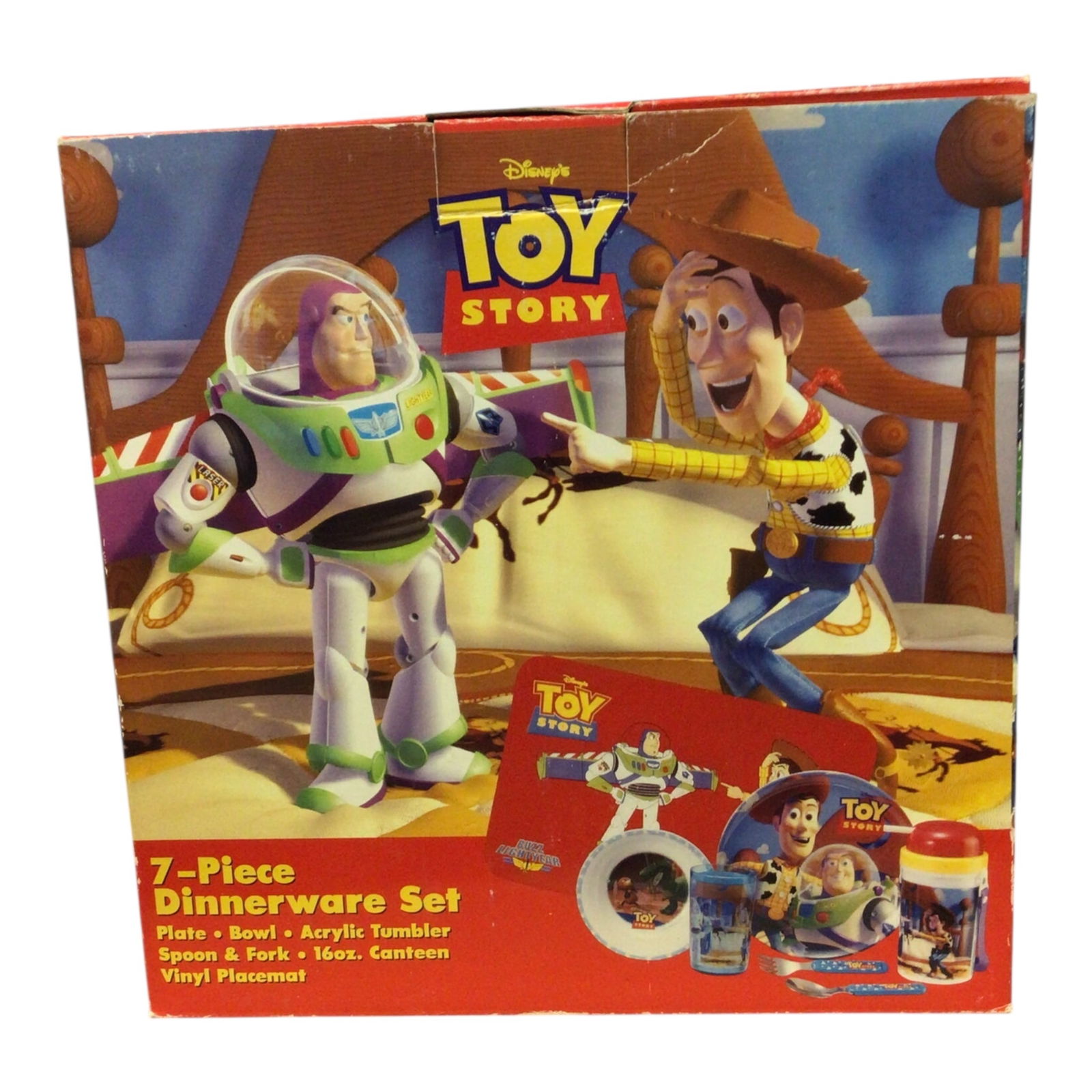 Disney's Toy Story 7-Piece Dinnerware Set: Bring home the wonder of Andy's toy chest with this vibrant 7-piece Toy Story dinnerware set, featuring classic characters like Buzz Lightyear, Woody, Rex, and more. Designed with children in mind but