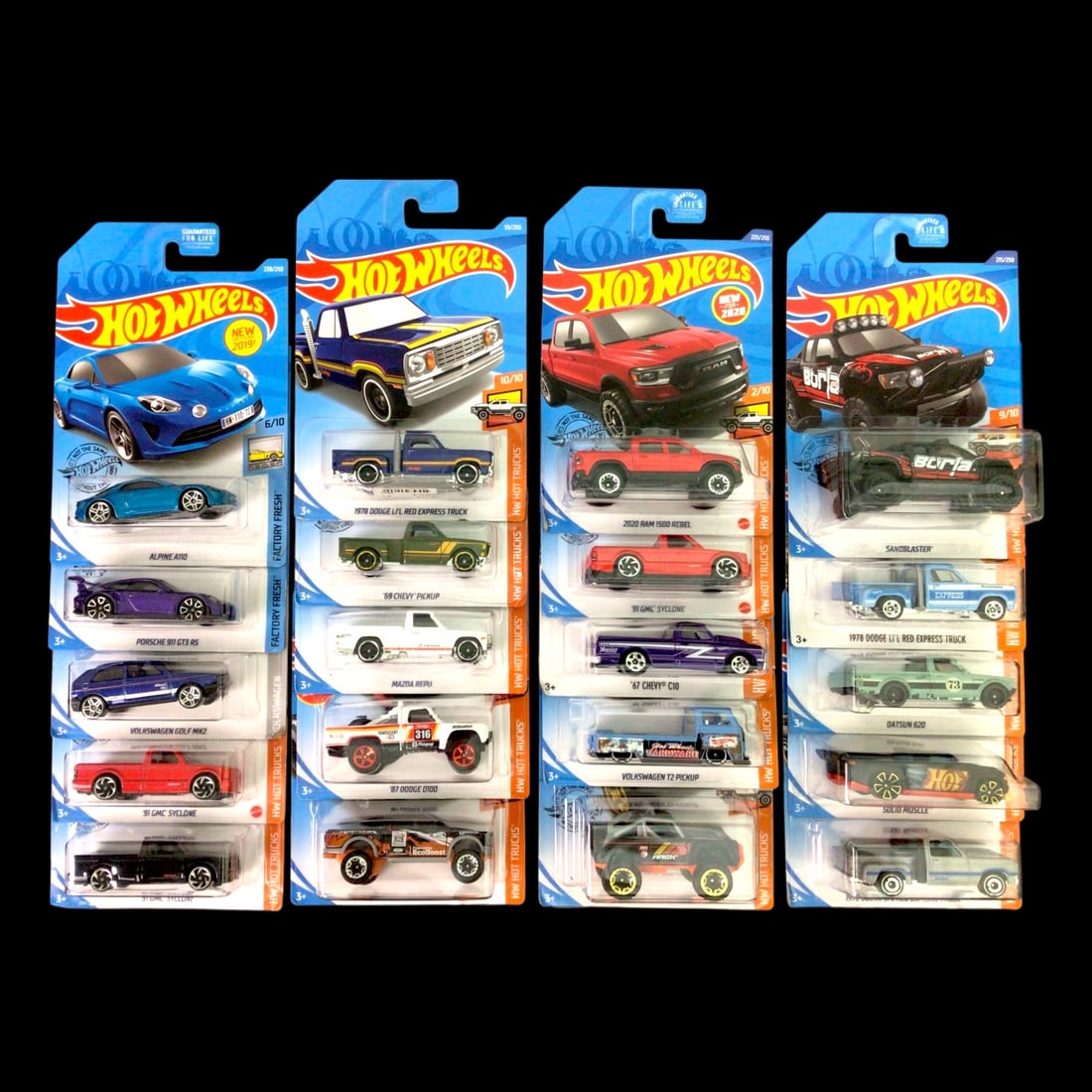 Lot of 20 Assorted Hot Wheels Cars - NIB: Offered here is a colorful mix of 20 brand new Hot Wheels die-cast vehicles, each sealed on its original card. This diverse collection spans multiple series and generations, with cars that range from