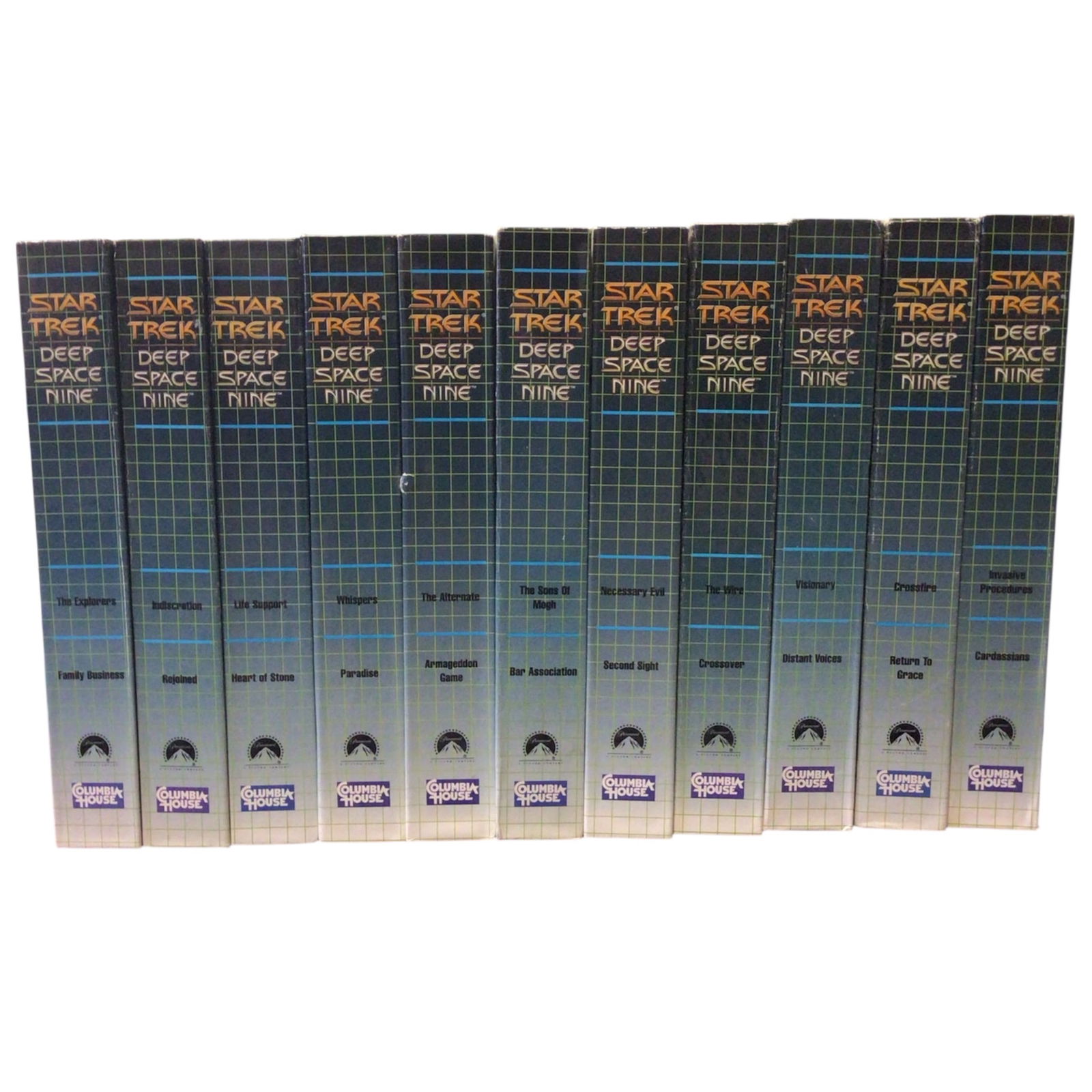 Star Trek: Deep Space Nine VHS Collection - Set of 11 by Columbia House: Step into the Gamma Quadrant with this eleven-volume collection of Star Trek: Deep Space Nine VHS tapes, published by Columbia House. This set includes fan-favorite episodes such as "The Explorers," "