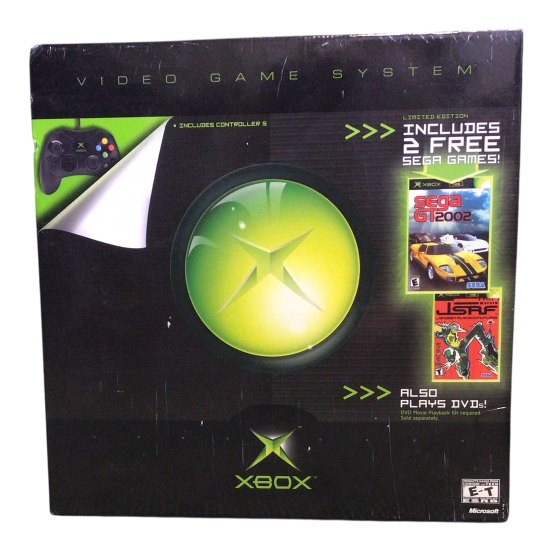 Original Microsoft Xbox Console - Launch Box Only: Original retail box from the first-generation Microsoft Xbox system, finished in the iconic black-and-green design. The original Xbox marked Microsoft's bold entry into console gaming, introducing leg
