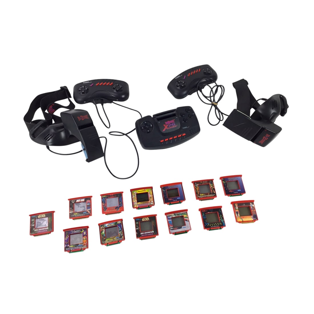 Tiger Electronics R-Zone Lot - 3 Systems & 13 Games: Large Tiger Electronics R-Zone collection including three systems (one Headgear and two X.P.G. handhelds) and 13 individual game cartridges. Several titles, including Batman Forever, Independence Day,